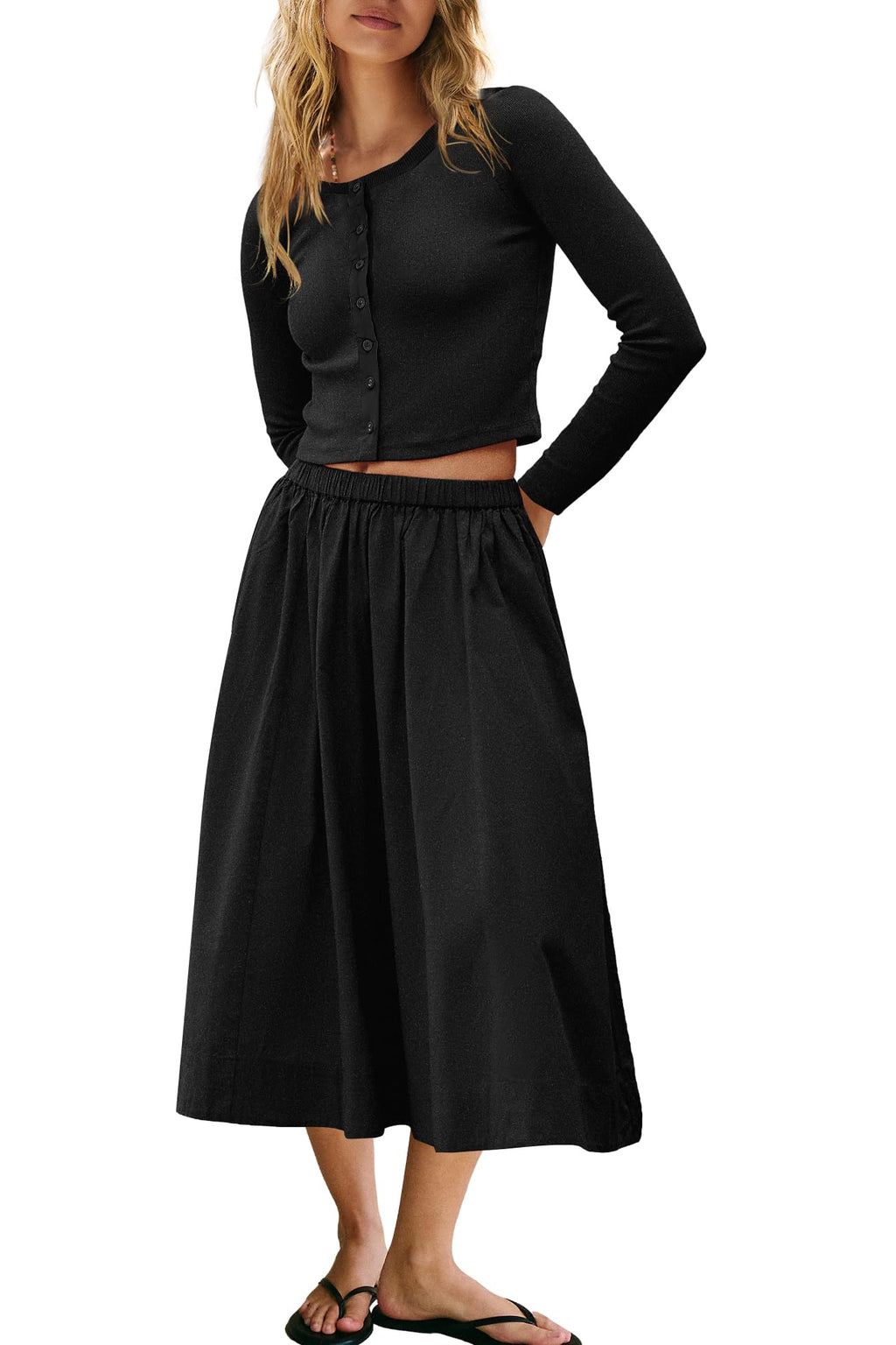 Panadila Womens 2 Piece Lounge Sets Matching Vacation Outfits Ribbed Button Down Cardigan and Elastic Waist Skirt Sets