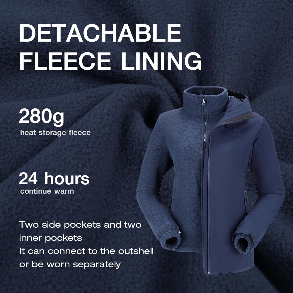 CAMEL CROWN Women's Ski Jacket Waterproof 3 in 1 Winter Coat with Fleece Inner Warm Windproof For Snow Outdoor Hiking