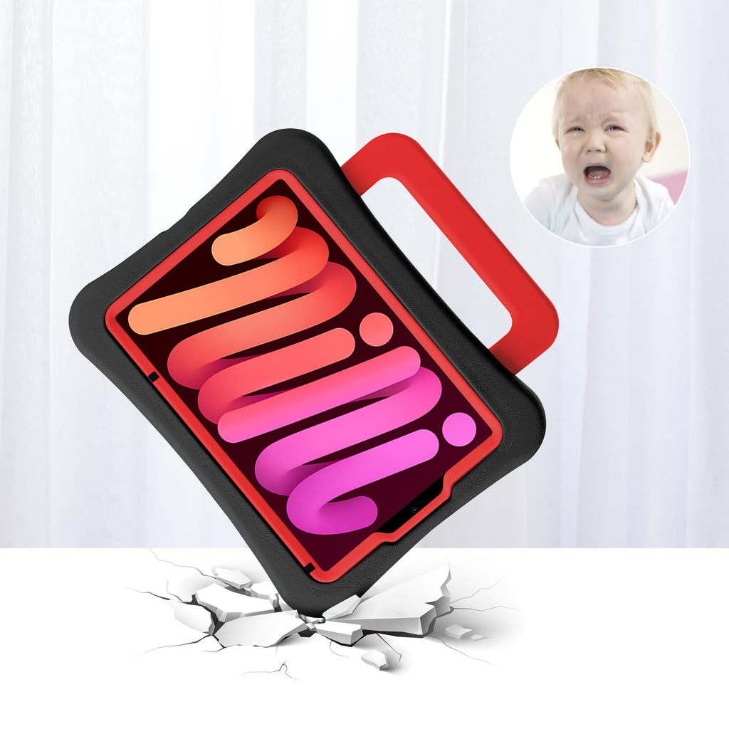 Kids Case for iPad mini 7 (A17 Pro) 2024 /iPad Mini6 2021, Light Weight Heavy Duty/Shockproof/Drop Proof with Handle/Kickstand, Child Friendly Cover for iPad mini 7th/6th Gen 8.3inch (red)