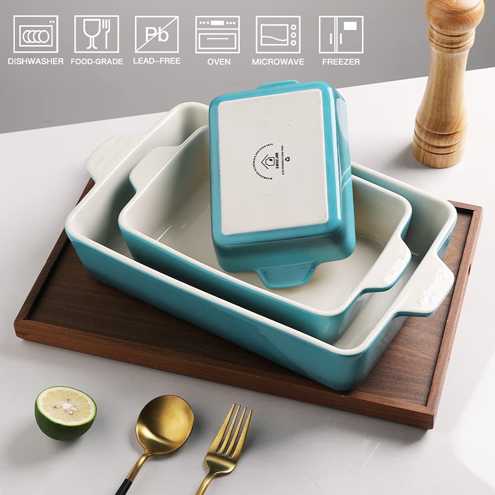 Sweejar Ceramic Bakeware Set, Rectangular Baking Dish for Oven Lasagna Pans for Cooking, Kitchen, Cake Dinner, Banquet and Daily Use, 11.8 x 7.8 x 2.76 Inches of Casserole Dishes (Beige)
