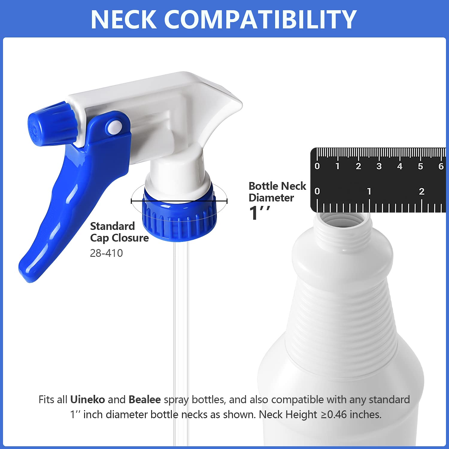 Uineko 6 Pack Universal Spray Bottle Replacement Nozzle, Mist & Stream Trigger Sprayer for 16oz 24oz 32oz Bottles, Heavy Duty Mister Head Part w/ 10.2 Inch Tube for Cleaning Solutions, Car Detailing