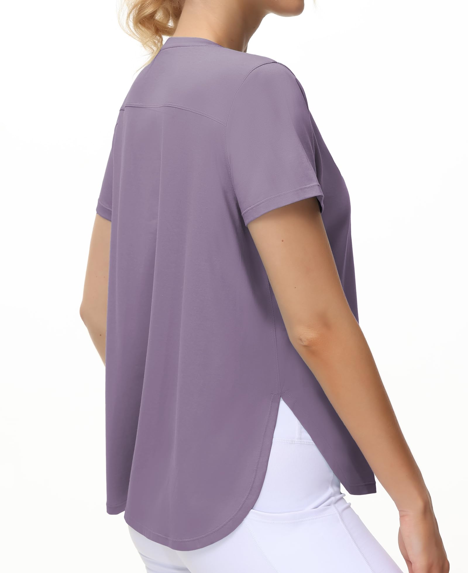 THE GYM PEOPLE Women's Workout T-Shirts Loose Fit Short Sleeve Cotton Running Basic Tee Tops with Split Hem