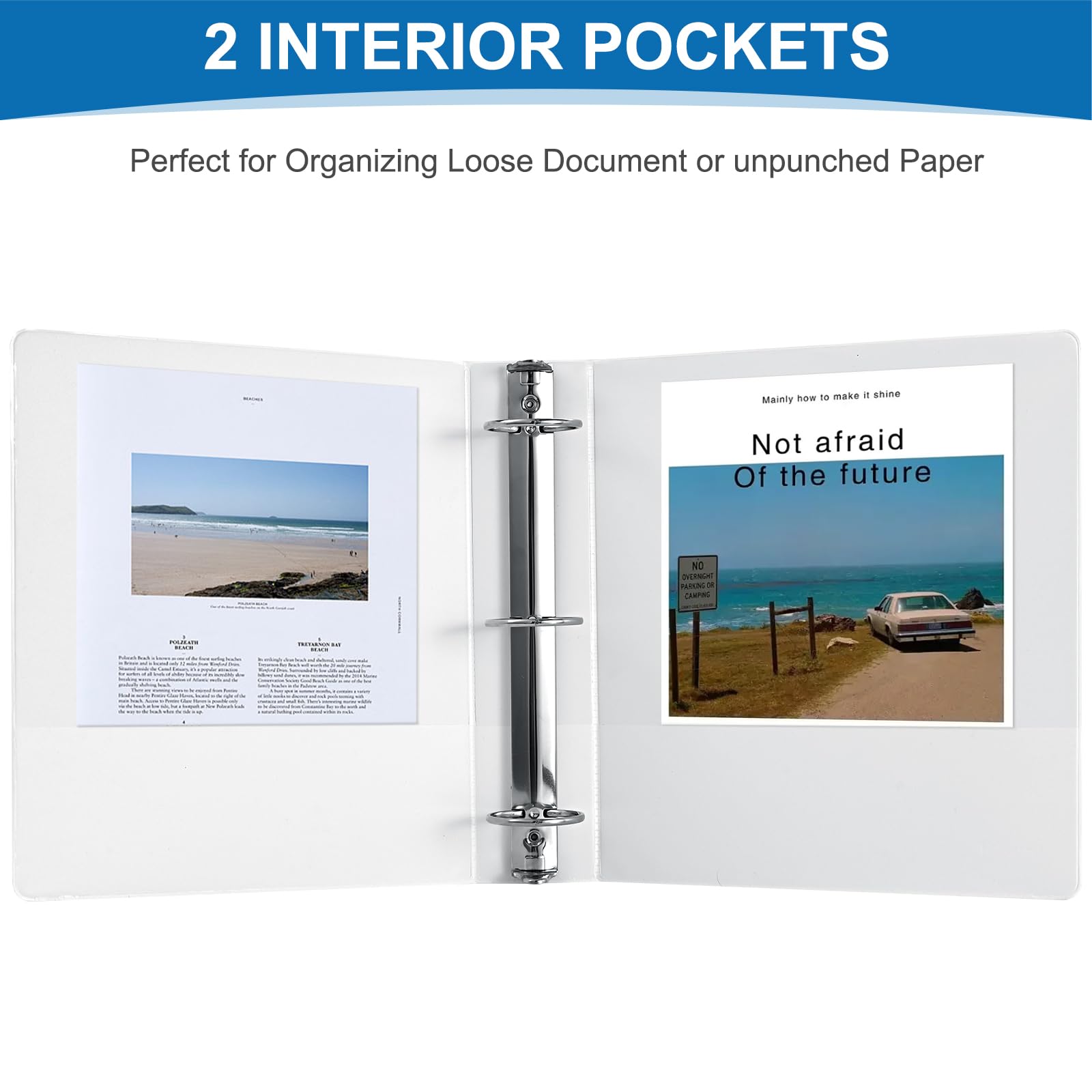 0.5 inch 3-Ring Binder, 1/2 inch Round Ring Binder with 2 Inside Pockets, Clear View Cover Binders Holds 8.5'' x 11''Paper，PVC Free, Pastel Color Binders for Office/Home/School Supply, 6 Pack