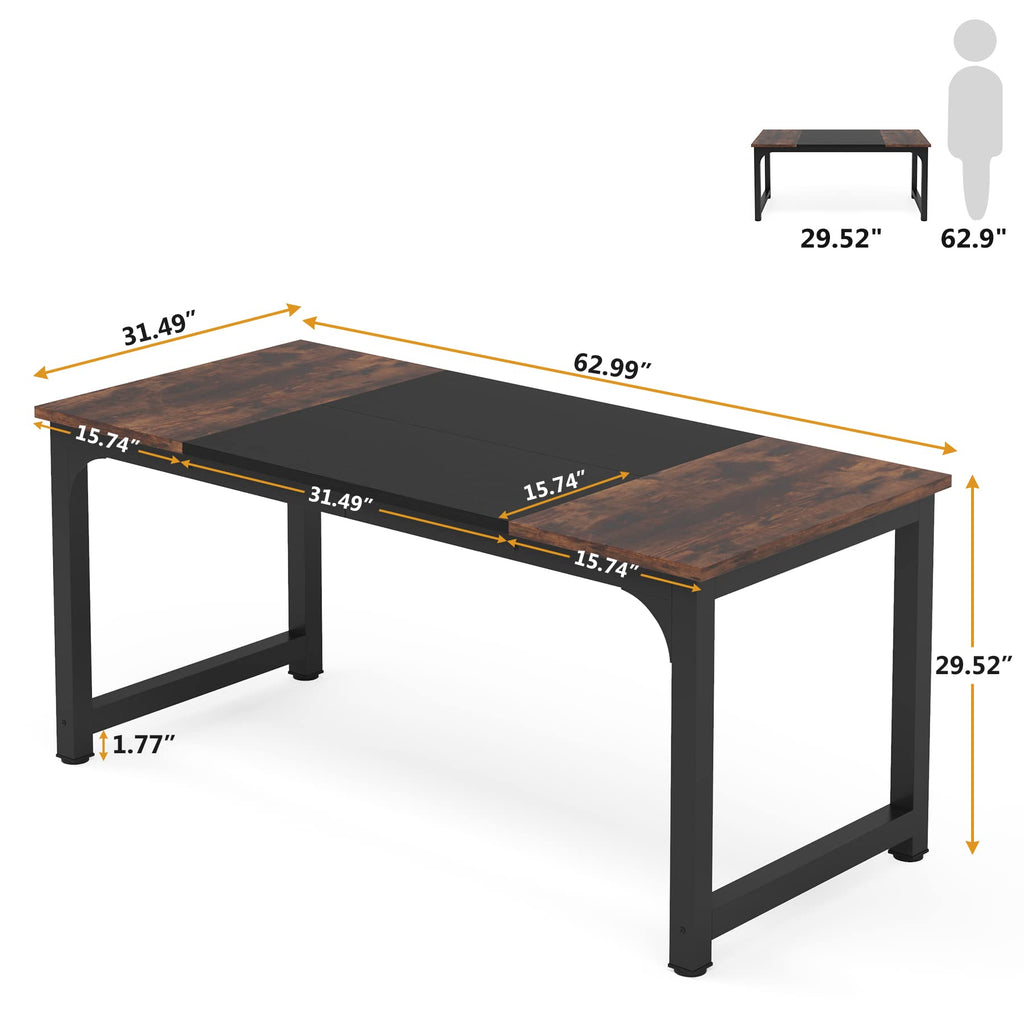 Tribesigns 63” Executive Desk, Large Office Computer Desk with Thicken Frame, Modern Simple Workstation Business Furniture for Home Office, Rustic Brown/Black