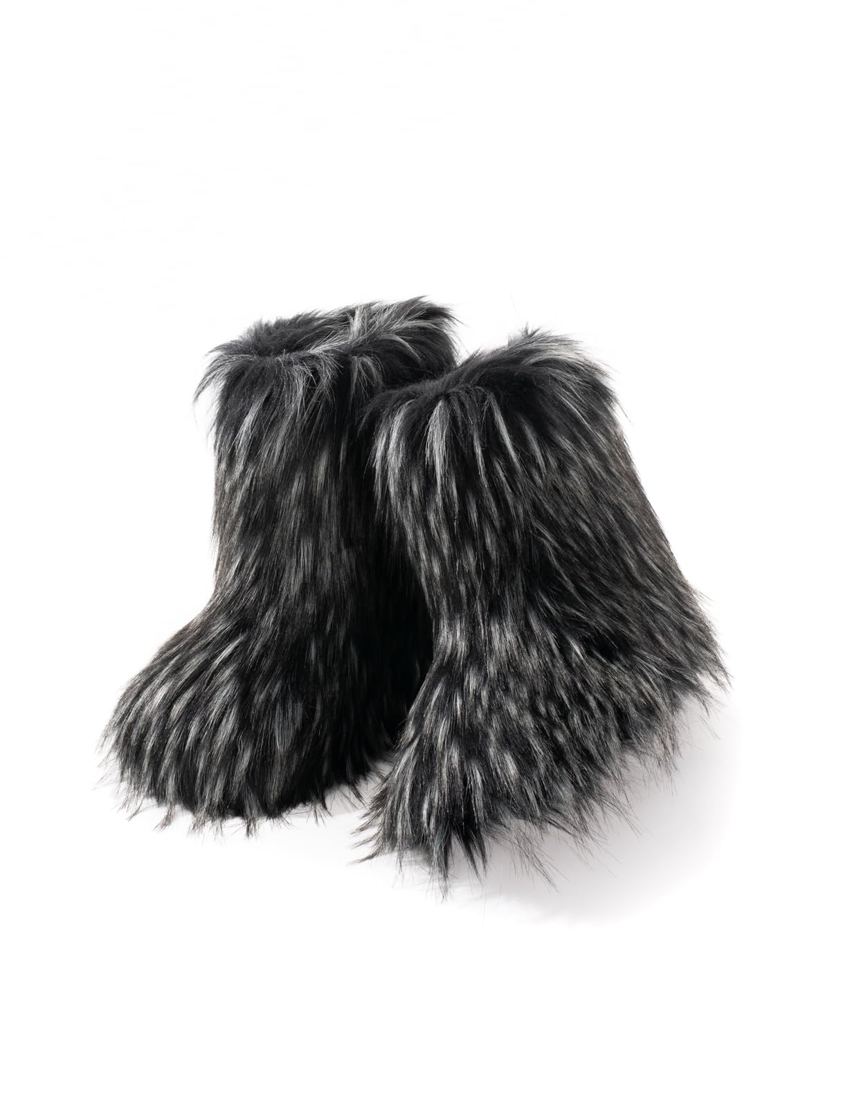 IXU Women's Faux Fur Boot Furry Fluffy Round Toe Suede Snow Winter Women Boots Comfy Plush Warm Short Outdoor Indoor Flat Shoes Mid-Calf Boots