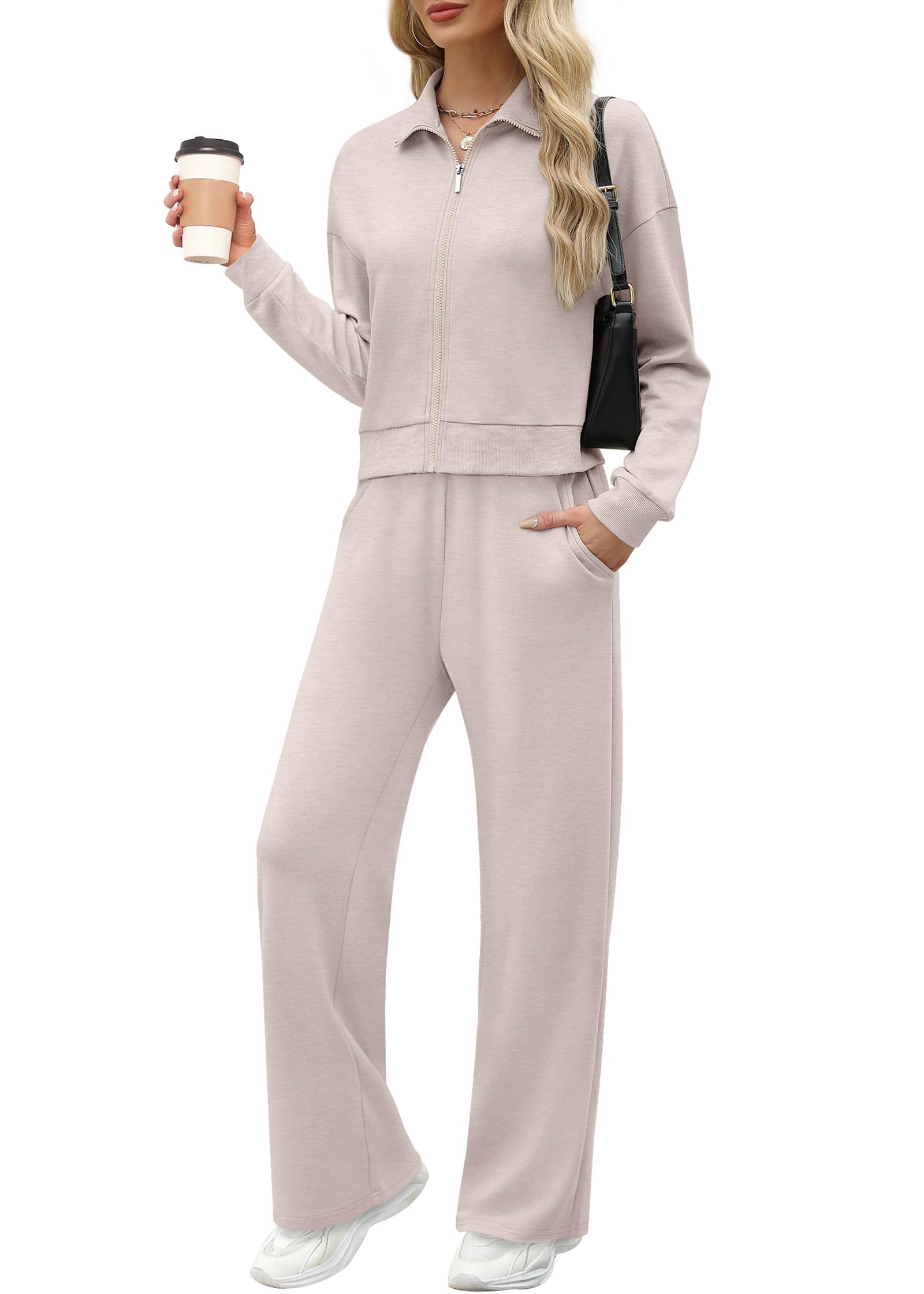 XIEERDUO Lounge Sets for Women 2025 Sweatsuit 2 Piece Outfits Sweatshirt Wide Leg Sweatpant Tracksuit Matching Set