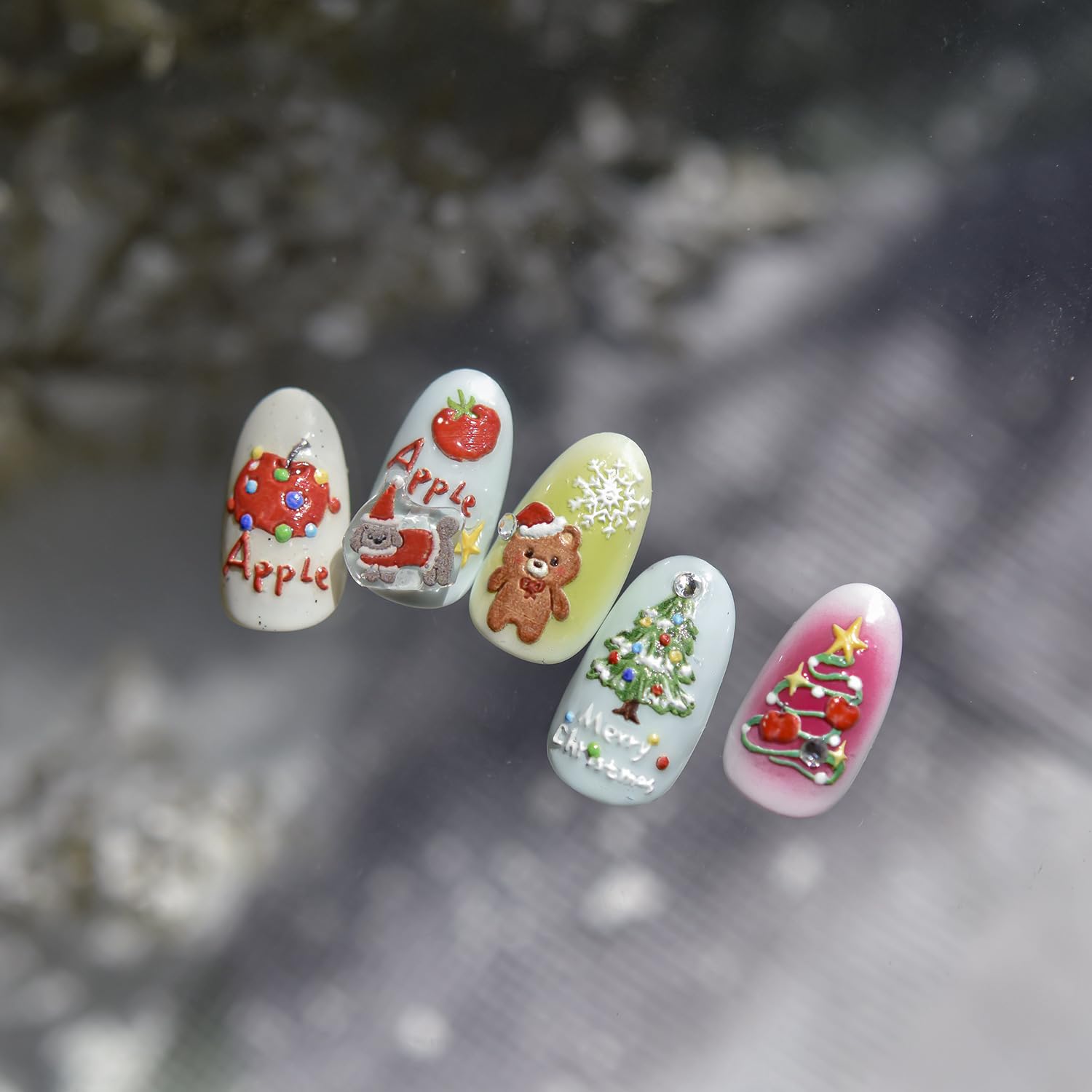 Christmas Nail Art Stickers Decals 5D Embossed Santa Claus Xmas Tree Nail Decals with Crystal 1PCS Cute Bear Bow Candy Cane Snowflake Christmas Nails Adhesive Stickers for Holiday Manicure Decorations