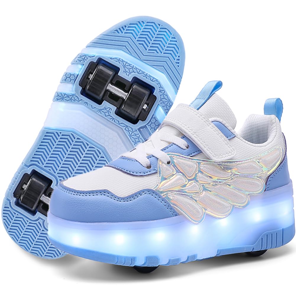Nsasy Kids Roller Shoes Boy Girl Sneakers with Wheels Become Sport Sneaker with Led for Christmas Birthday Children Show Gift