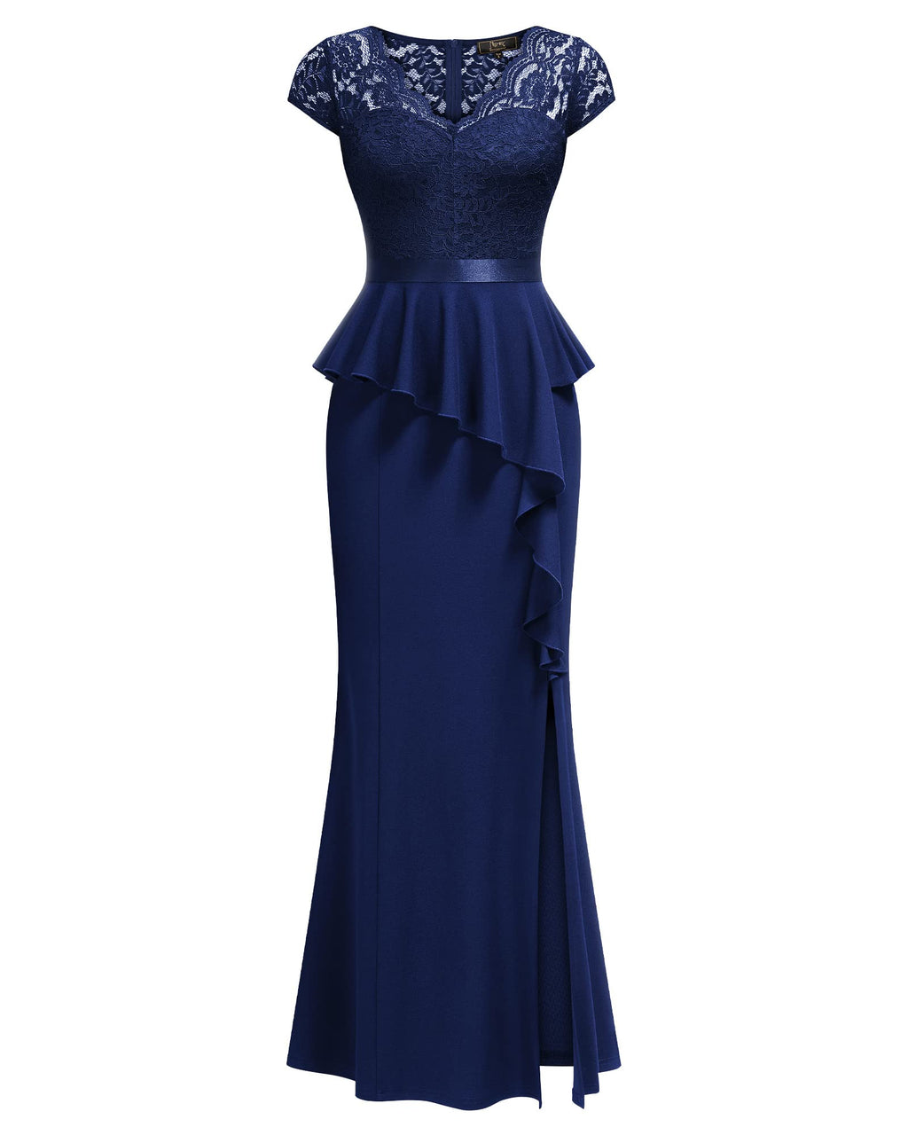 MISSMAY Women's Elegant Floral Lace Ruffle Split Cocktail Party Long Dress