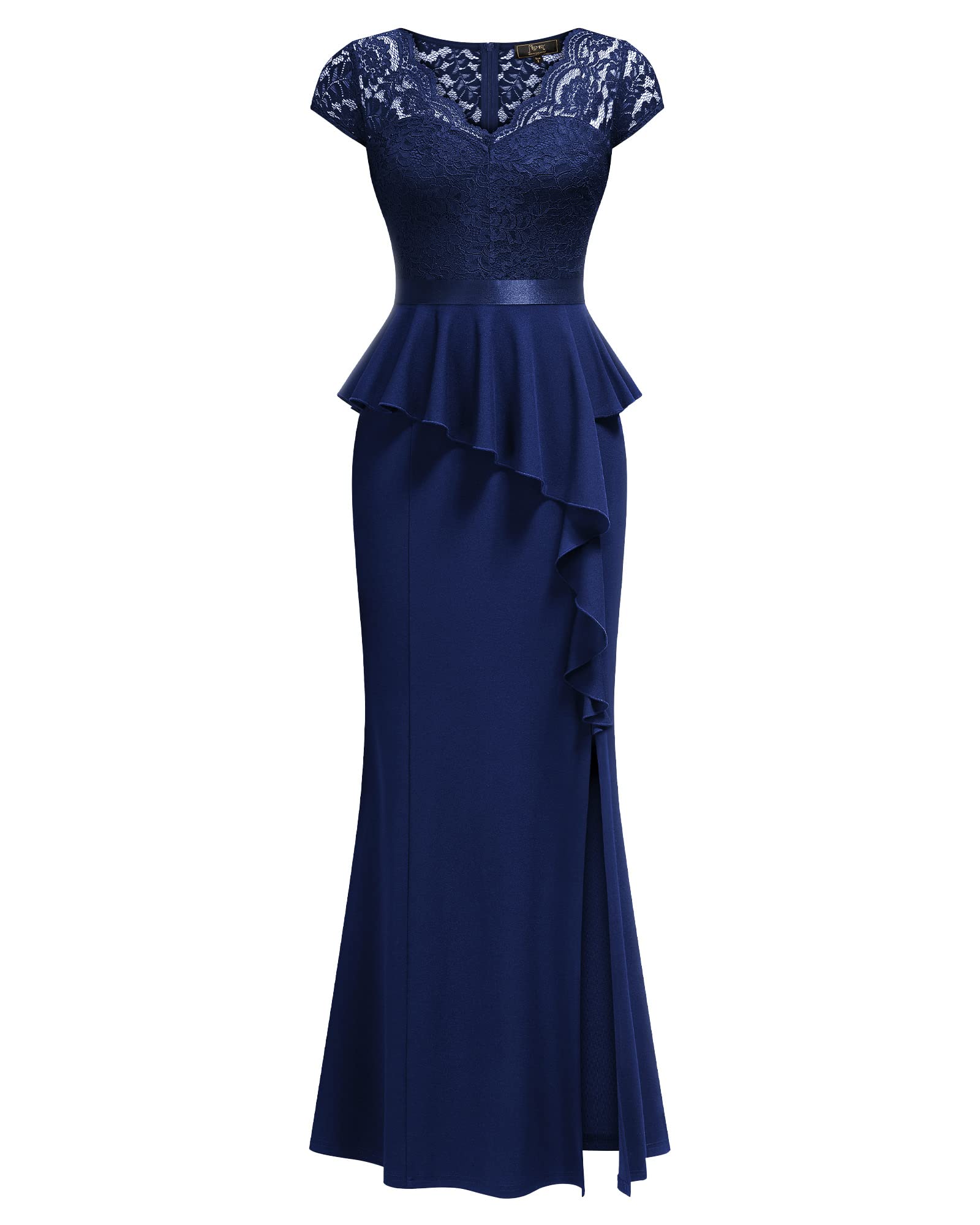 MISSMAY Women's Elegant Floral Lace Ruffle Split Cocktail Party Long Dress