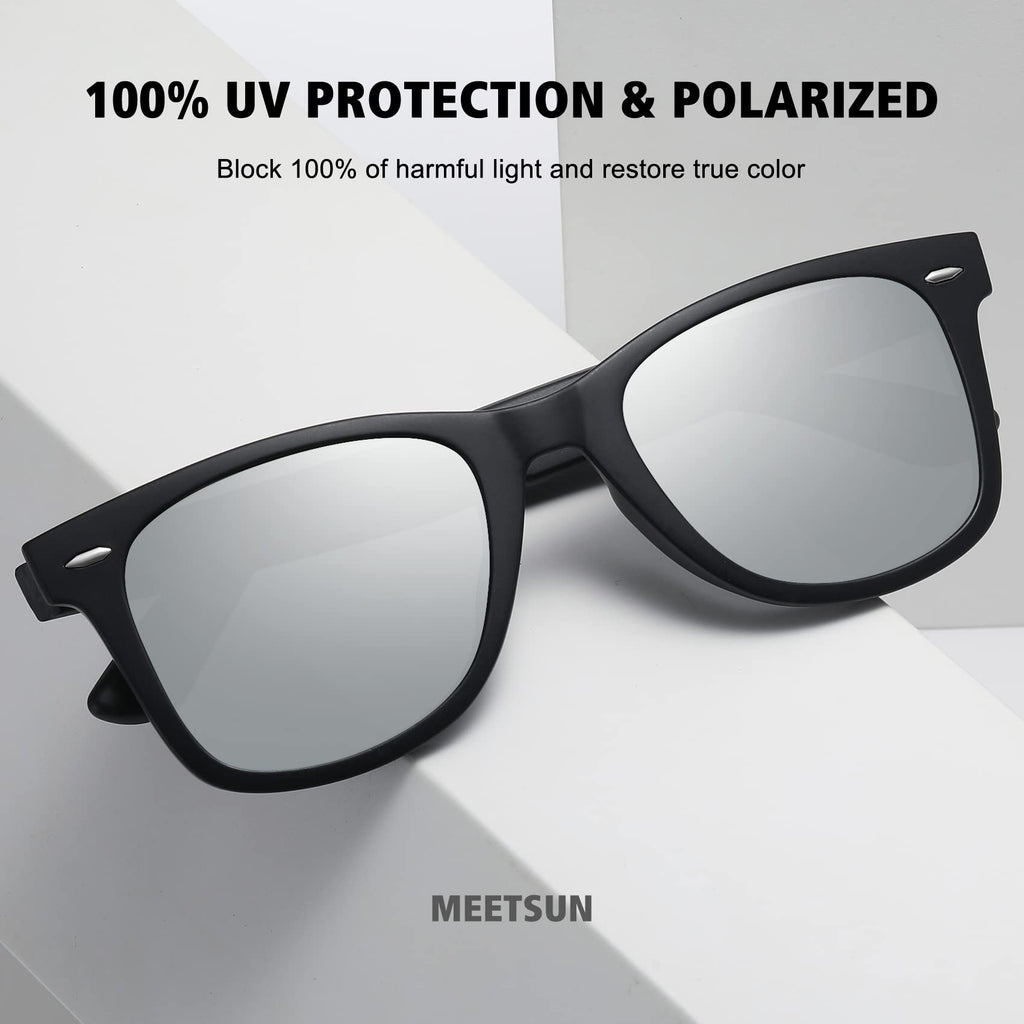 MEETSUN Retro Polarized Sunglasses for Women Men Classic Mirror Lens Driving Trendy Sun Glasses UV Protection (3 Pack)