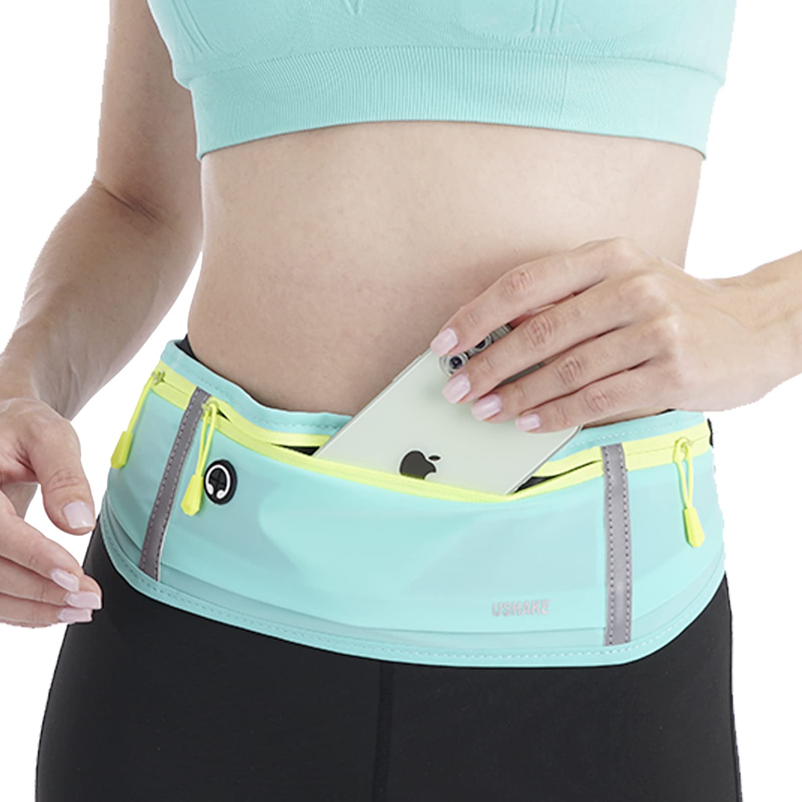 USHAKE Slim Running Belt, Workout Fanny Pack for Men Women,Exercise Waist Pack for Apple iPhone Holder, Runner Belt for Running Walking Cycling Camping Gym Black
