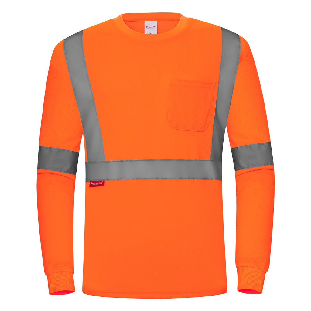 ProtectX High Visibility Long Sleeve Shirts Reflective Hi Vis Safety Shirt for Men Women Class 2-3 Construction Shirt 1 Pack