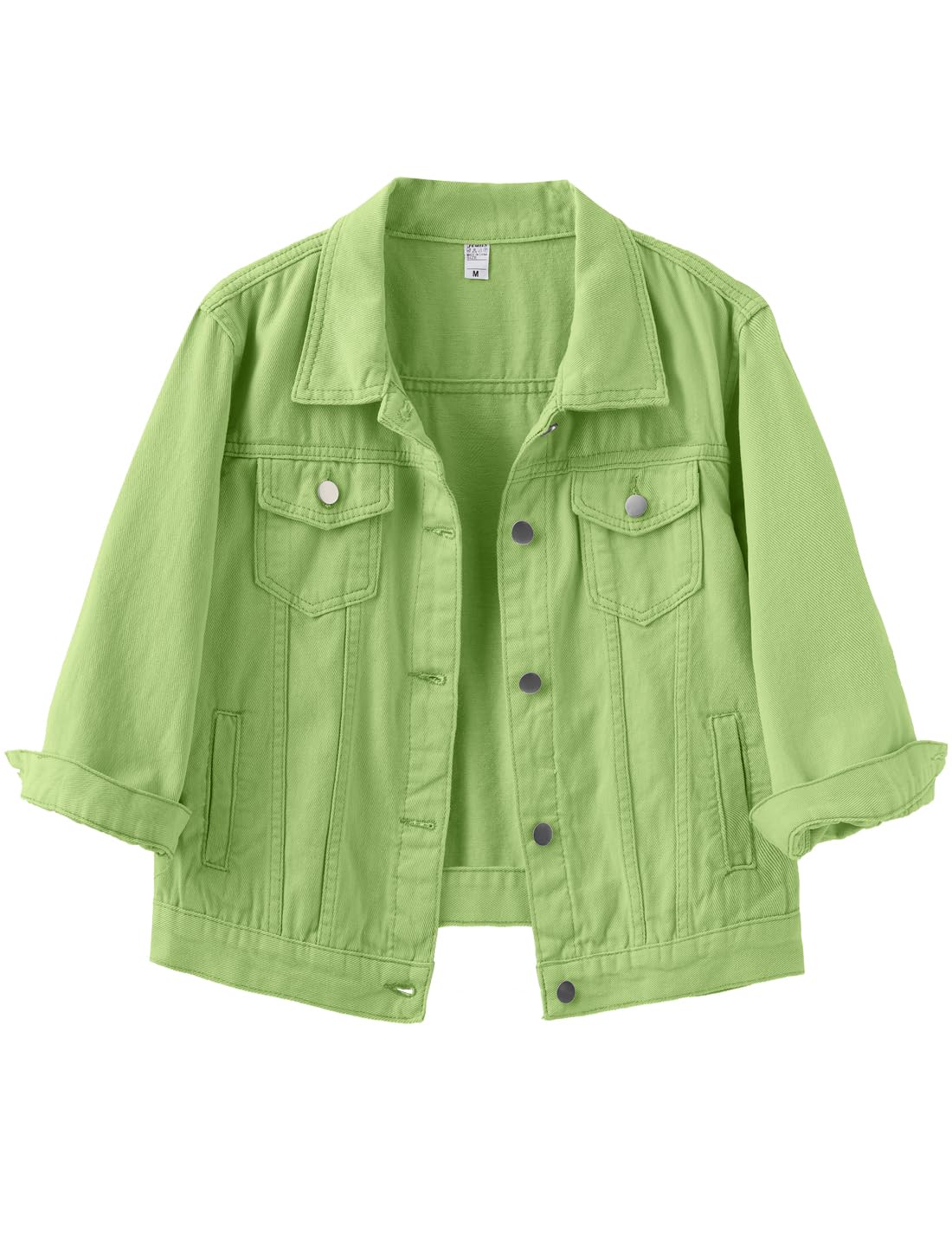Locachy Womens 3/4 Sleeve Short Denim Jacket Lapel Button Down Cropped Trucker Jean Jackets Coats
