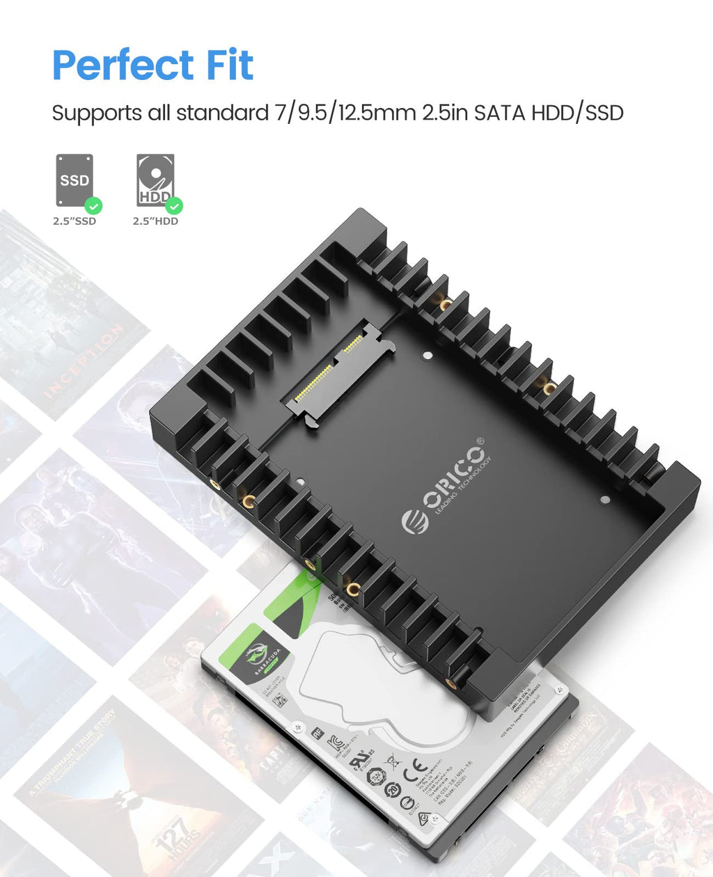 ORICO 2.5 SSD SATA to 3.5 Hard Drive Adapter Internal Drive Bay Converter Mounting Bracket Caddy Tray for 7 / 9.5 / 12.5mm 2.5 inch HDD / SSD with SATA III Interface(1125SS)