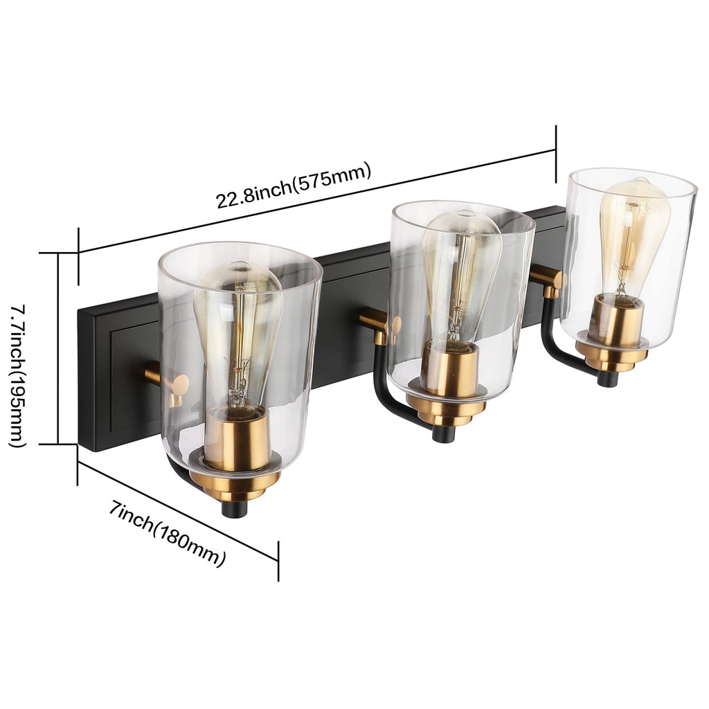 SOLFART 20.1 Inch Black Vintage Bathroom Vanity Light Fixtures Fixtures with Modern Glass Globe Shade Metal Brass Wall Lamp 2 Lights