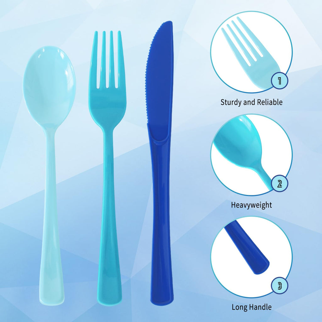 150 Pack Plastic Silverware,Disposable Cutlery Set Heavy Duty Utensil Sets 50 Forks 50 Knives 50 Spoons for Brithday, Wedding,Home School Party Picnics Restaurant Outdoor Events (Black)