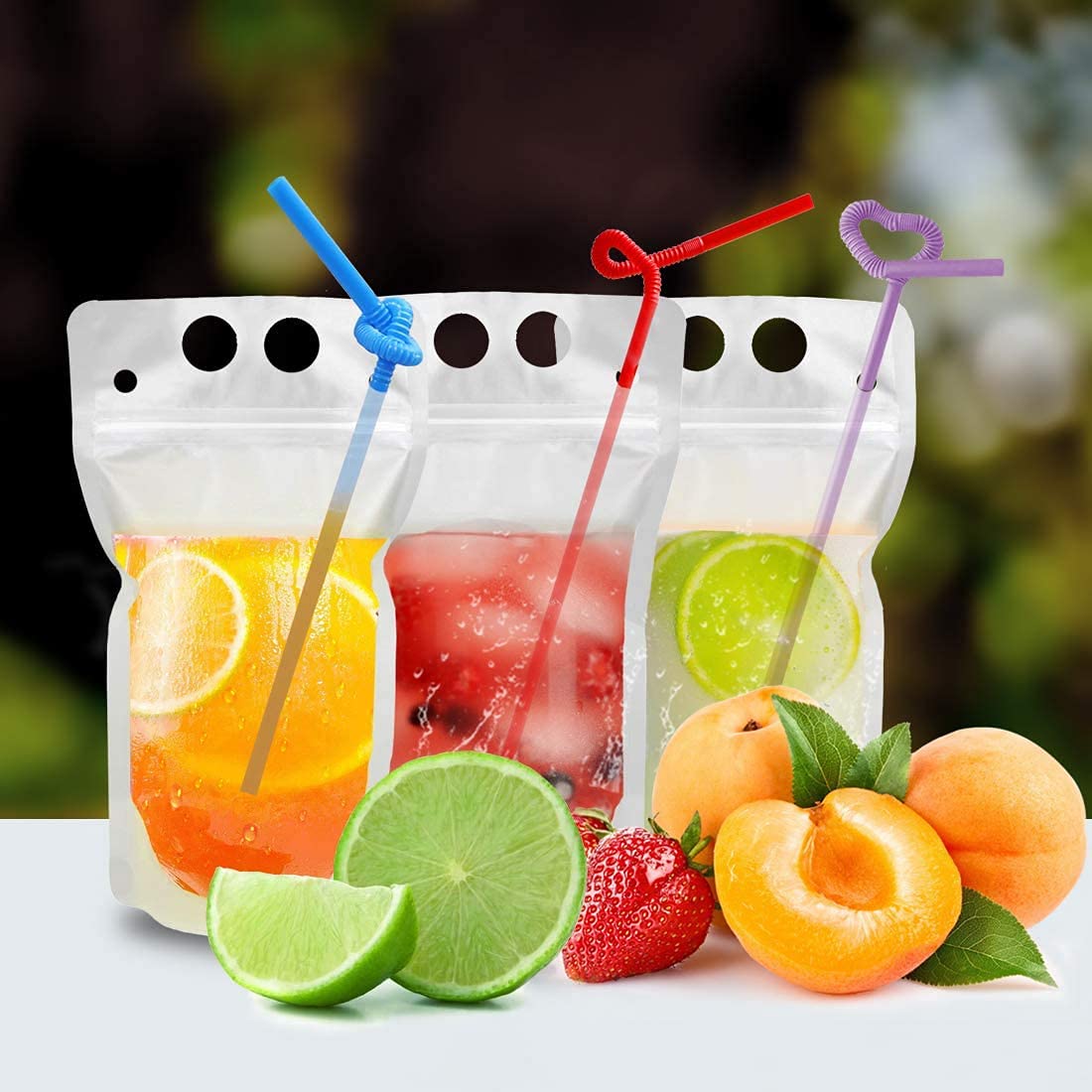 100 Pcs Drink Pouches with 100 Straw Holes, Freezable Juice Pouches, Translucent Reclosable Zipper Plastic Pouche Drink Bags for Cold & Hot Drinks for Adults and Kids World Cup Party