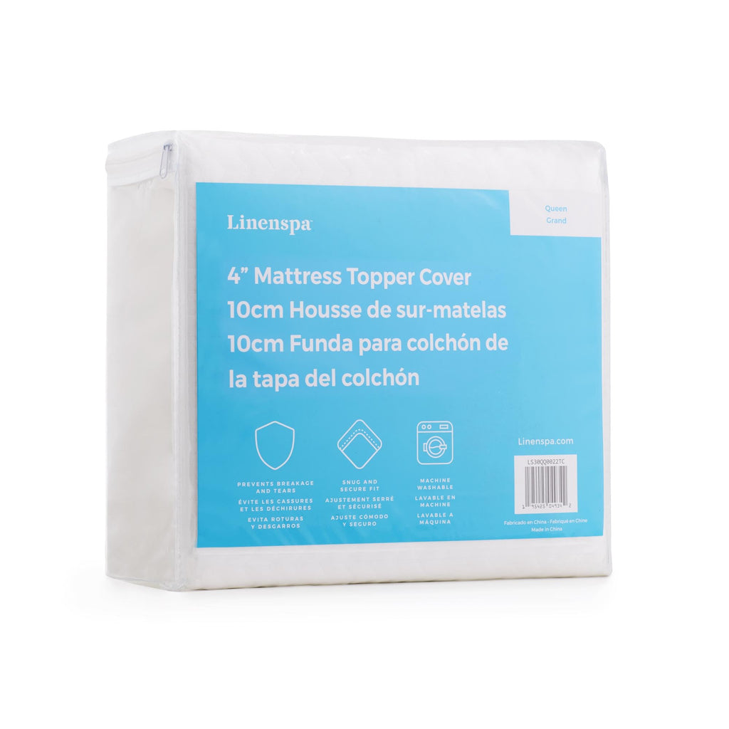 Linenspa 2 Inch Mattress Topper Cover, Full – Machine Washable, Breathable, Non Slip Covering with Zipper for Mattress Topper - Cover Only, White