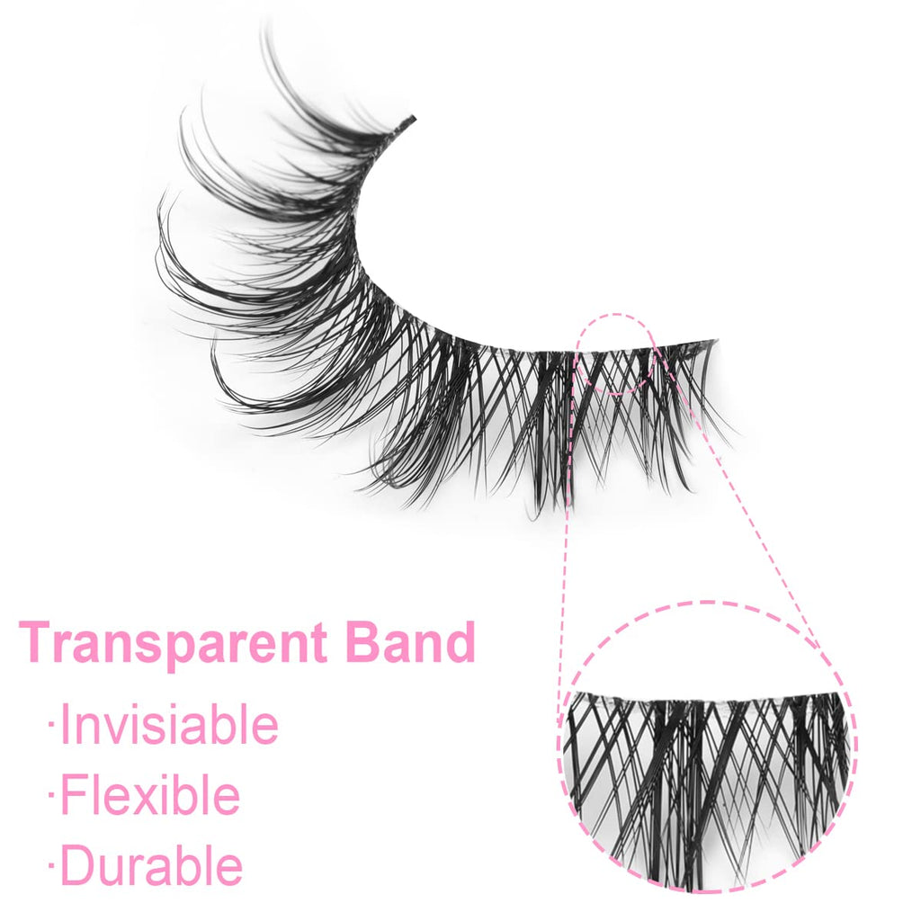 False Lashes Natural Look Wispy Eyelashes Manga Korean Spiky 16mm Short Faux Mink Eyelashes Cat Eye Natural Fake Eyelashes Strip Lashes Pack 14 Pairs