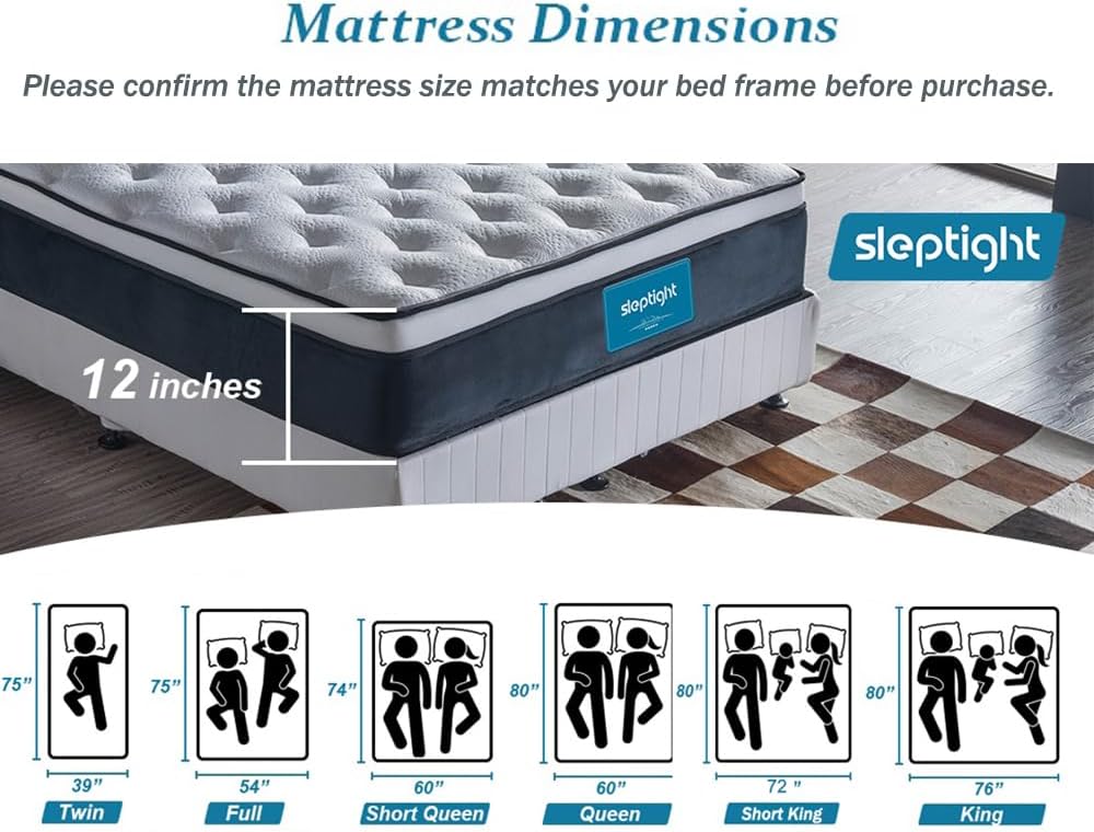 RV King Mattress 80" L x 72" W, 12 Inches Pillow Top Hybrid Camper Mattress in a Bag, Memory Foam Pocket Spring for RV Bed, Pop Up and Trailer, Short King