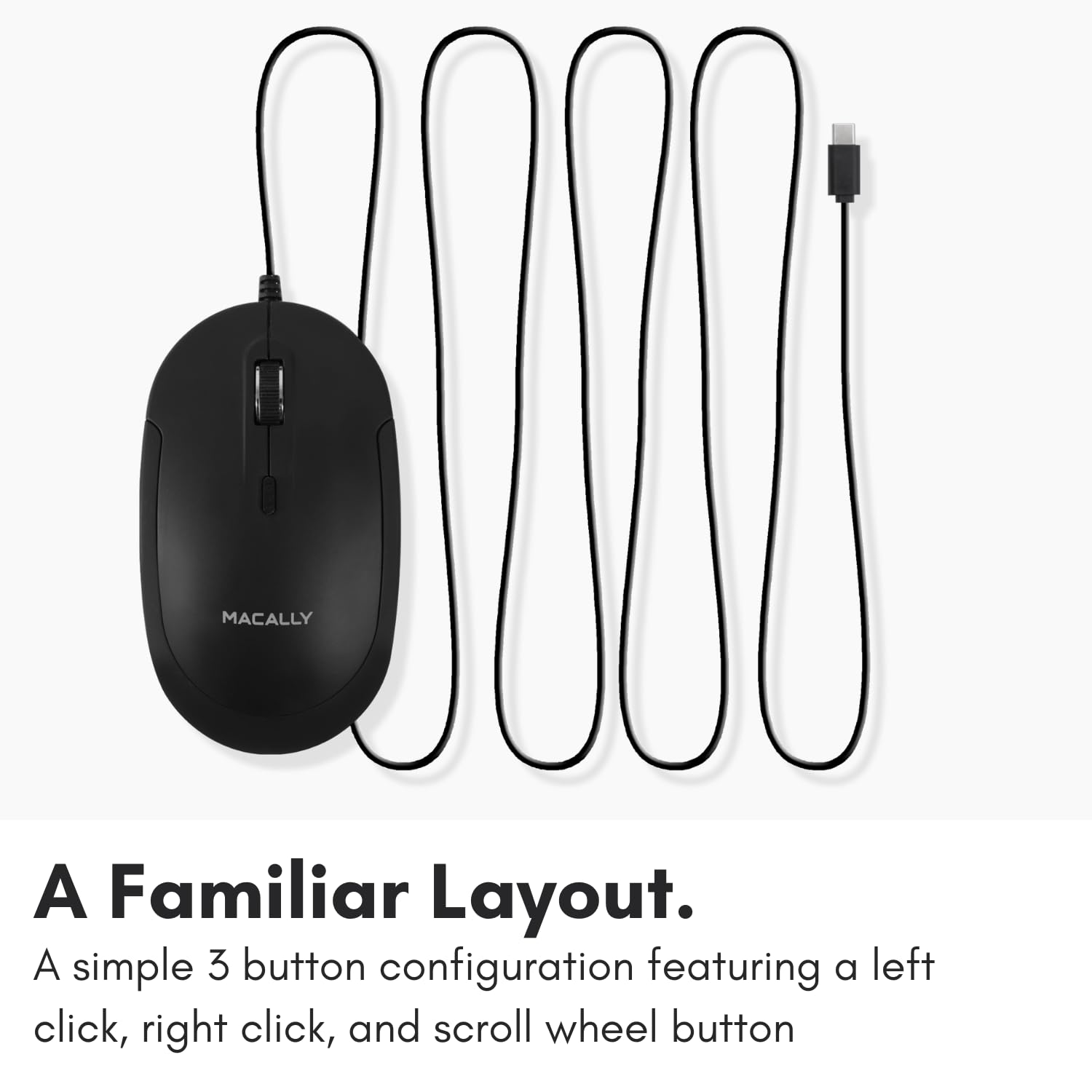 Macally Wired USB C Mouse for Mac and PC - Slim, Quiet, and Reliable - Type C Mouse for MacBook Pro/Air, iMac, Apple iPad, Laptop, Computer Desktop with 3 Button, Scroll Wheel, USBC, and 4 DPI Mode