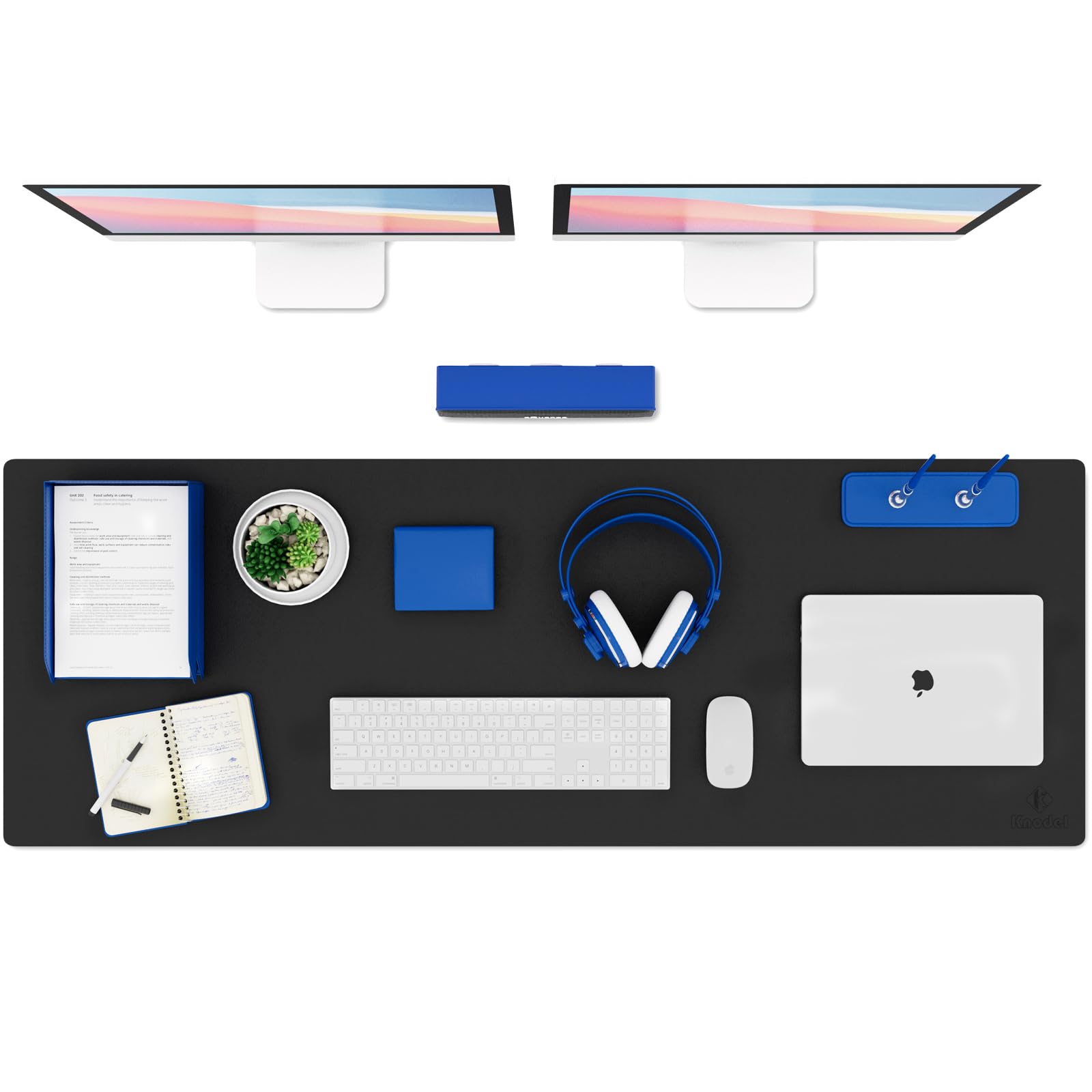K KNODEL Small Office Leather Desk Mat, Mouse and Keyboard Pad, Computer and Laptop Mat, Desktop Protector and Cover, Writing Pad and Blotter (23.6"x13.8", Black)