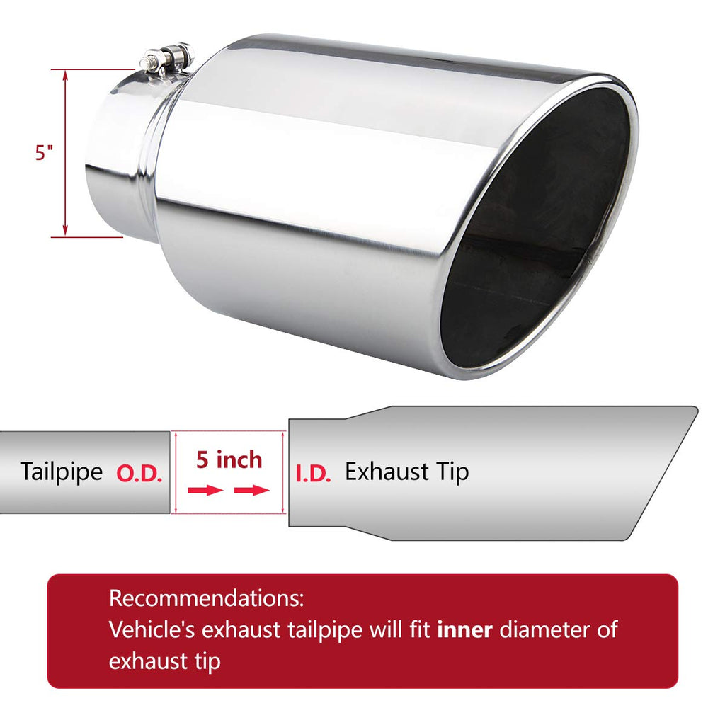 LCGP 5" Inlet Exhaust Tip, 6" Outlet 15" Long Bolt On Stainless Steel Diesel Exhaust Tailpipe Black