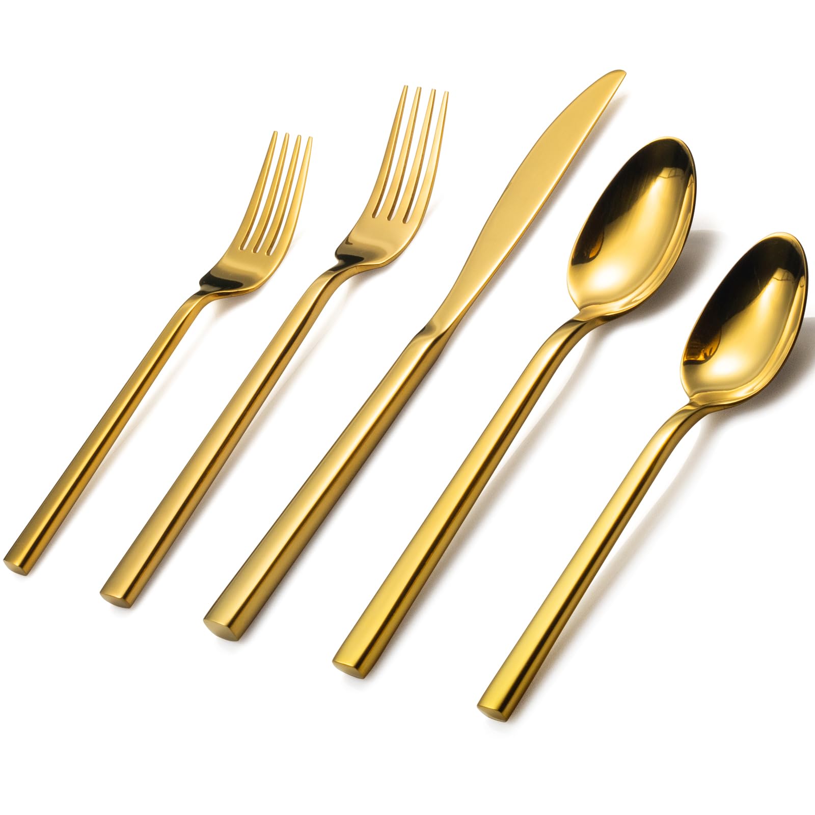Alata Cube Black 20-Piece Forged Silverware Set Stainless Steel Flatware Set,Service for 4,Matte Satin Polished Cutlery Set,Dishwasher Safe