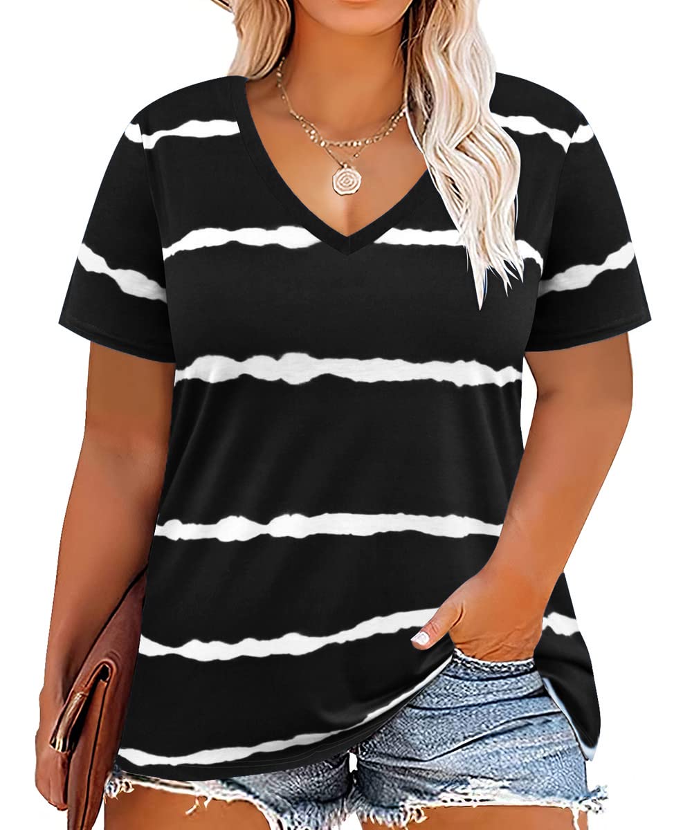 CARCOS Womens Plus Size Tops Short Sleeve Shirts V Neck Tunic Floral/Aniaml Blouses XL-5X