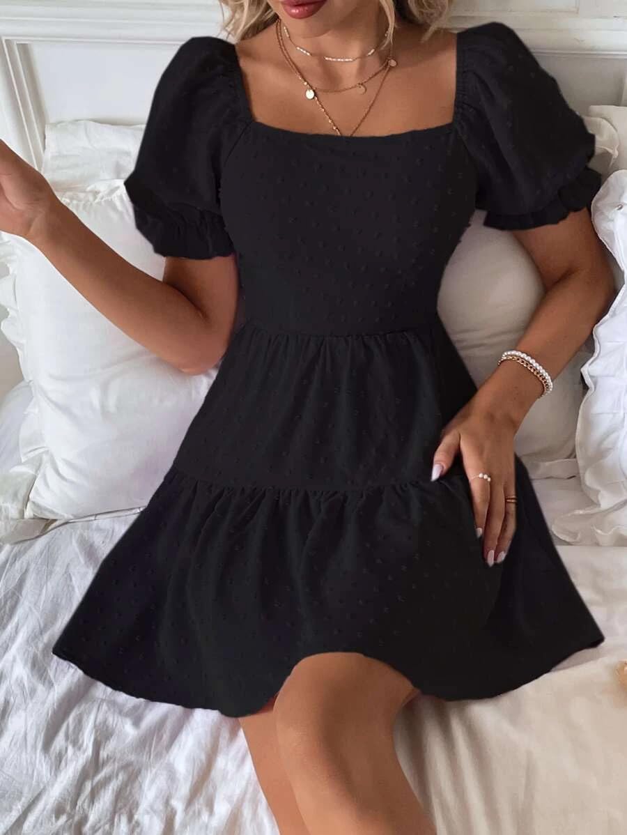 Narecte Summer Dresses for Women 2026,Tie Backless Swiss Dot Mini Dress,Ruffle Hem Flowy Casual Dresses