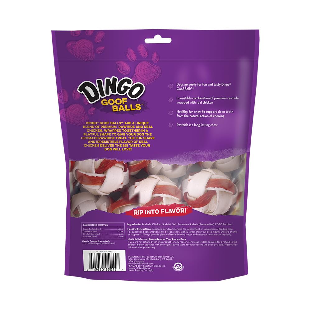 Dingo Goof Balls Rawhide Treats For Small Dogs, With Real Chicken, 18 Ct