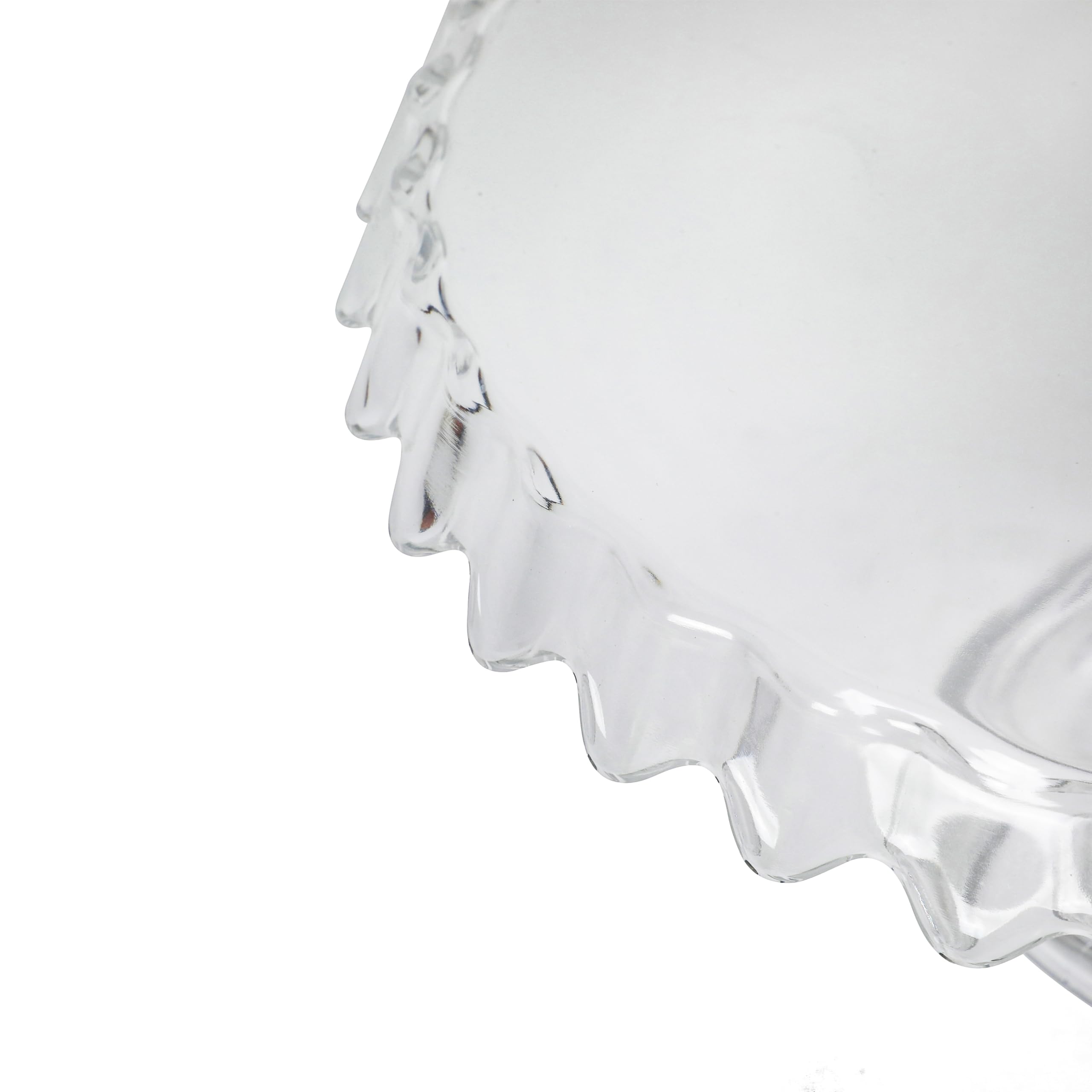 Martha Stewart Watercrest Glass Cake Stand, 10.2 Inch Footed Pedestal Cake Plate with Scalloped Ruffled Edge, Clear Handmade Glassware for Weddings, Parties, and Dessert Display