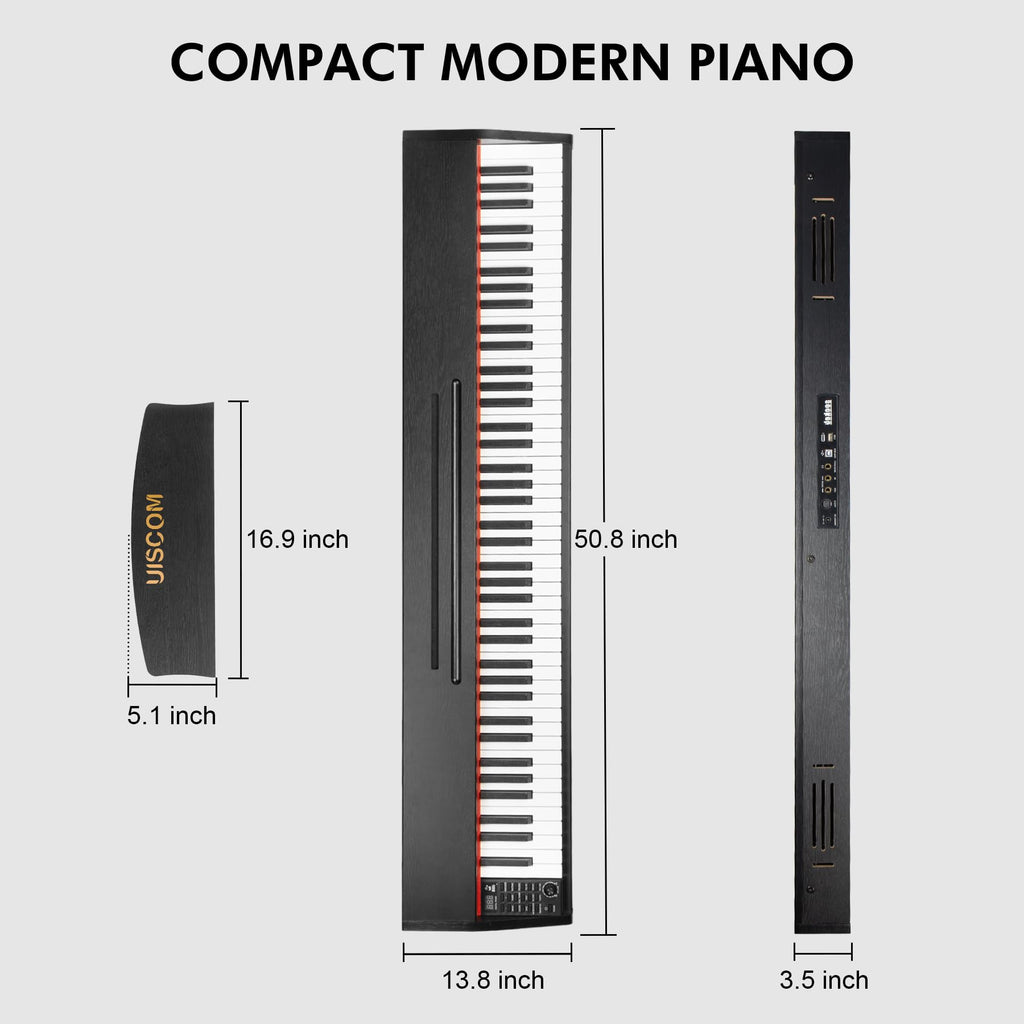 UISCOM Digital Piano Keyboard for Beginners, Full Size 88 Key Semi-Weighted Keyboard Electric Piano with Stand,Power Adapter,Sheet Music Stand,Pedal,Headphone,USB-MIDI Compatible,Wood Grain Apricot