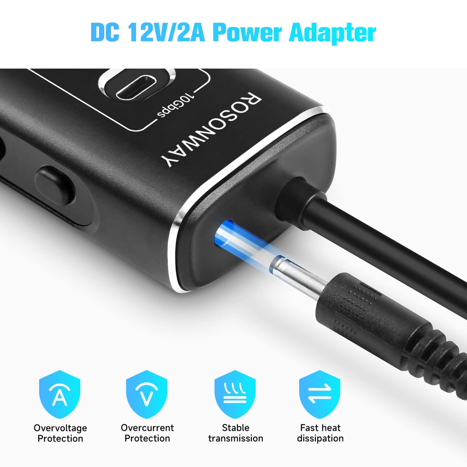USB Hub 3.0 Powered Rosonway Aluminum 7 Ports USB 3.0 Data Hub Splitter with 24W (12V/2A) Power Adapter and Individual On/Off Switches USB Port Expander for PC and Laptop (RSH-A37S)