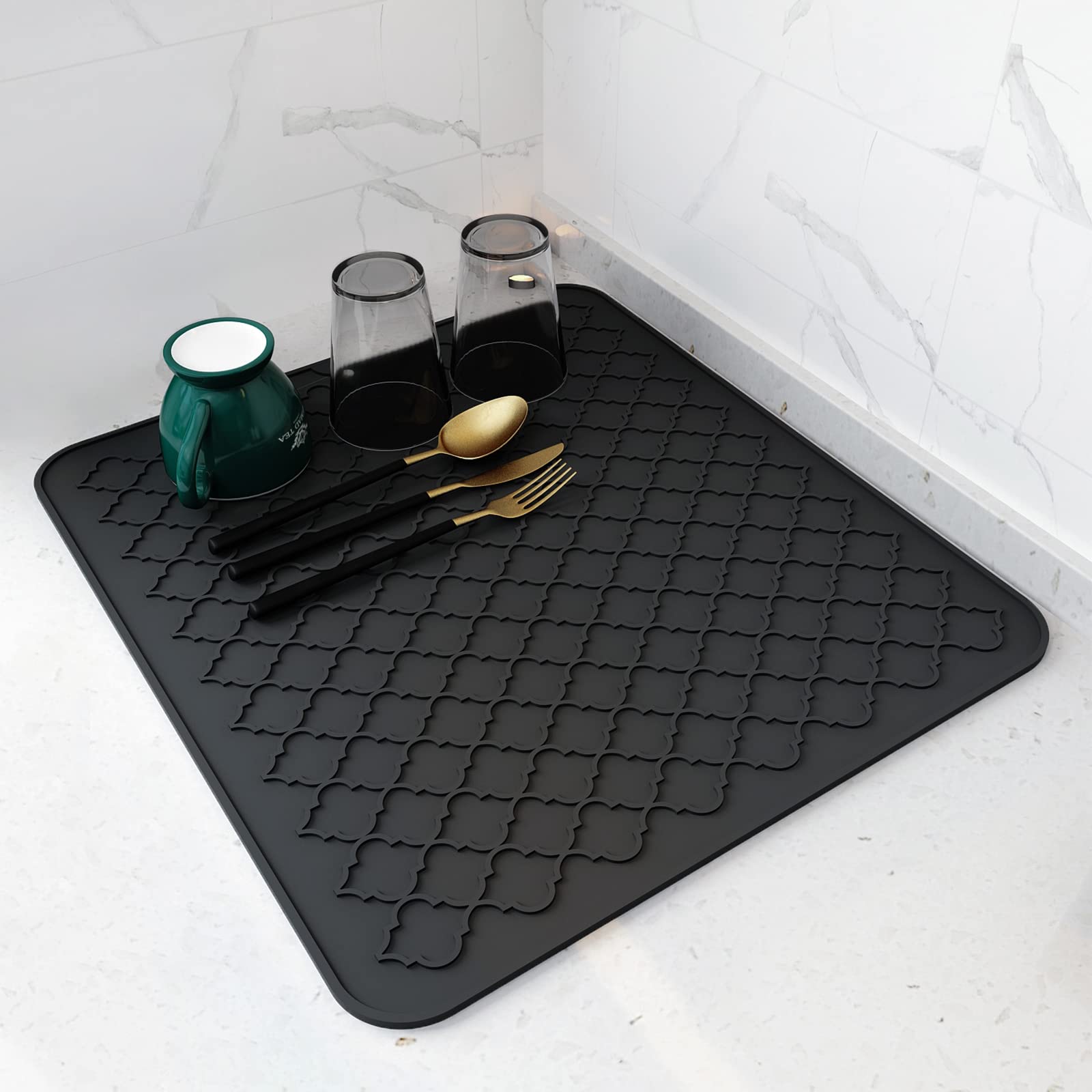 AMOAMI-Dish Drying Mats for Kitchen Counter-Silicone Dish Drying Mat-Kitchen Dish Drying Pad Heat Resistant Mat-Kitchen Gadgets Kitchen Accessories Kitchen Small Appliances(12" x 16", BEIGE)