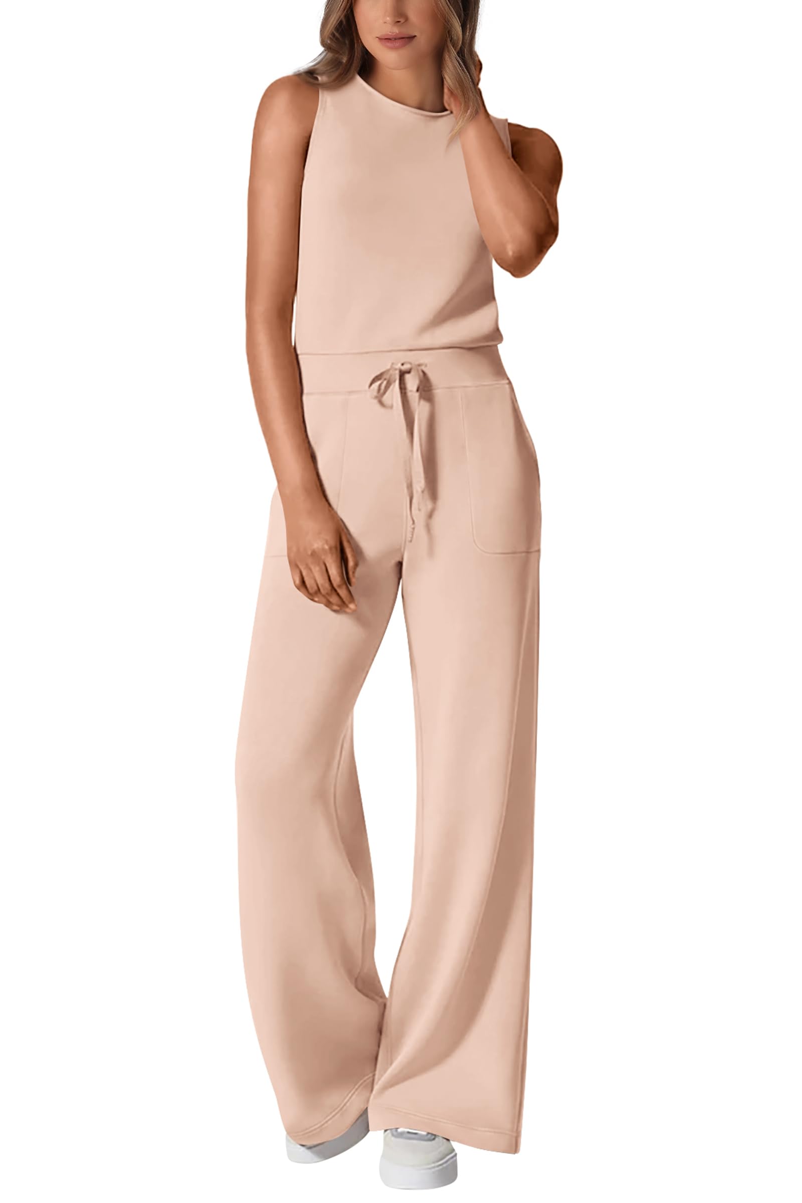 PRETTYGARDEN Jumpsuits for Women Casual 2026 Summer Sleeveless Wide Leg Pants Rompers One Piece Beach Vacation Spring Outfits