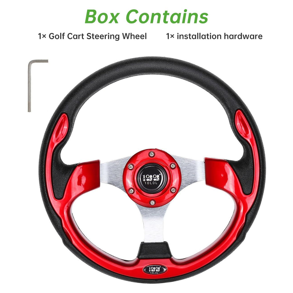 10L0L Golf Cart Steering Wheel, 13' Universal Fit for EZGO TXT/RXV, Club Car DS/Precedent, Yamaha G2-G29 (Carbon Black)