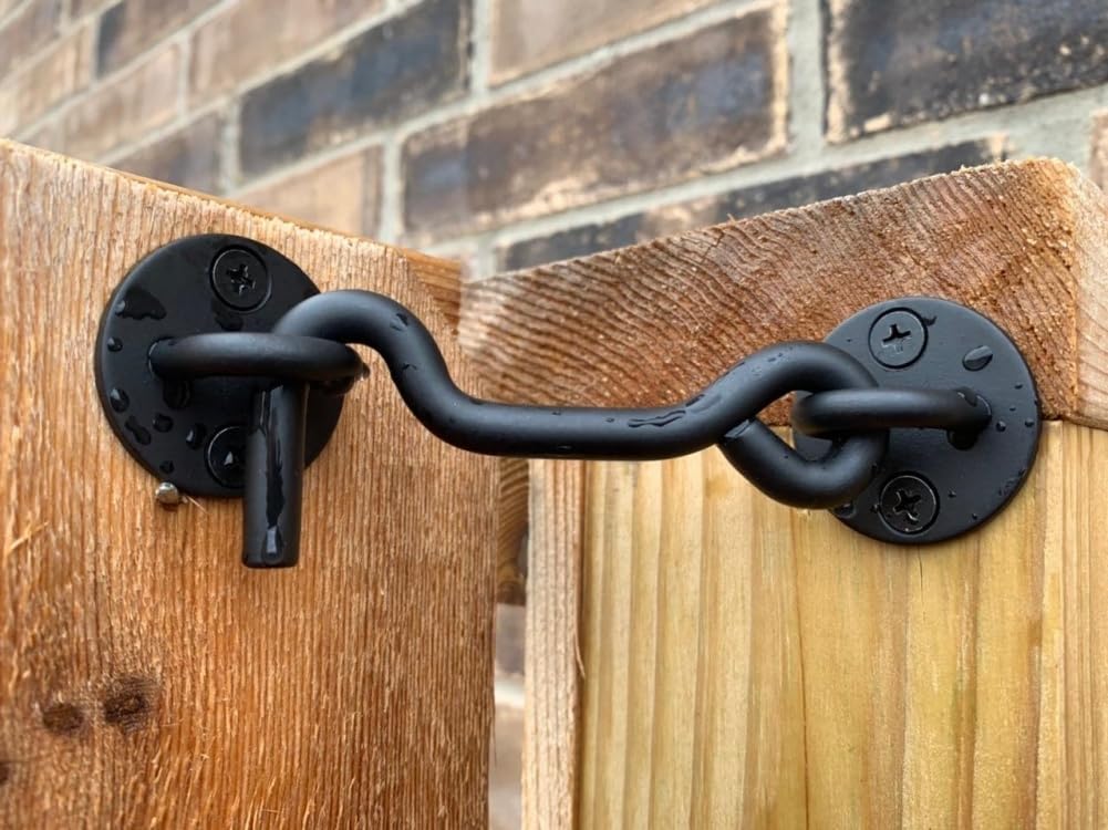 Raswik 4” Privacy Hook and Eye Gate Door Latch Easy Lock for Sliding Barn Doors, Black
