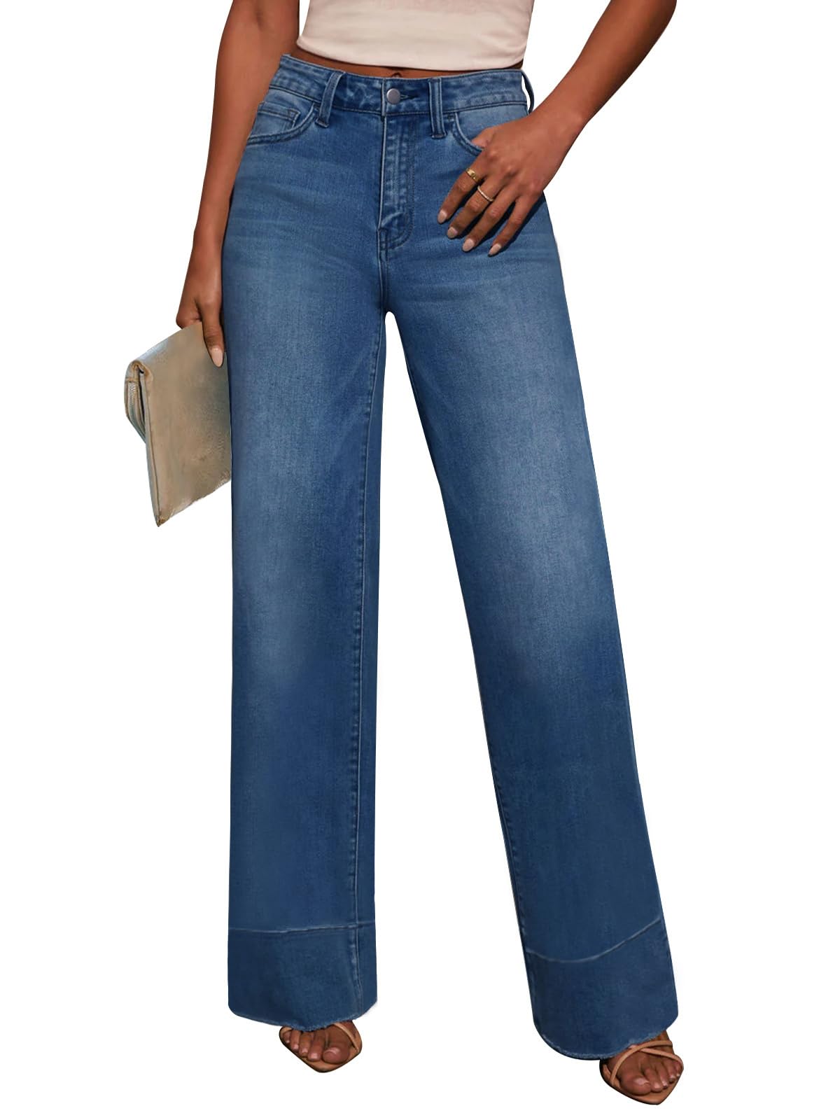 KUNMI Jeans for Women Wide Leg Baggy High Waist Boyfriends Straight Leg Stretchy Denim Pants Trendy Fall 2025