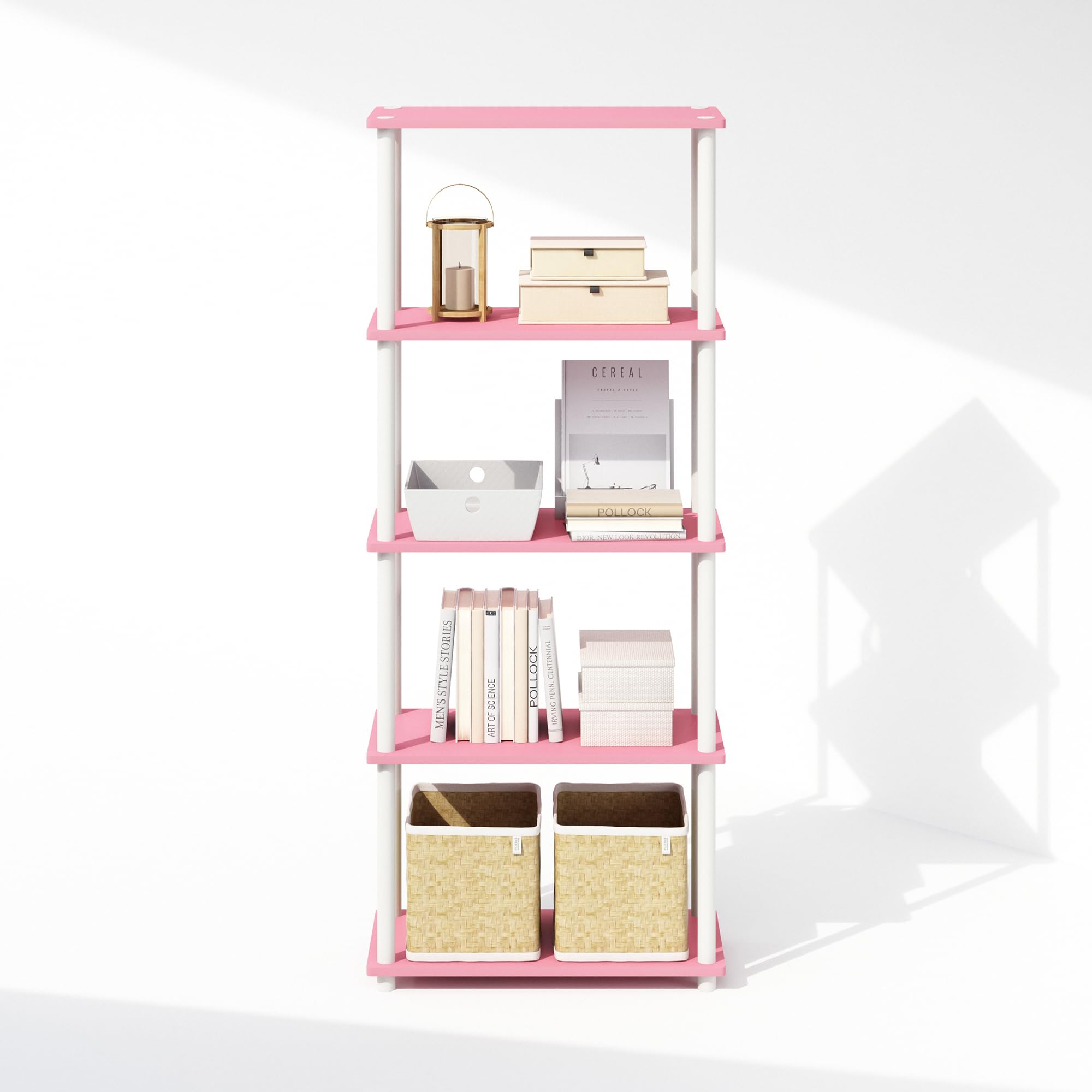 Furinno Turn-N-Tube Book Shelf, 4-Tier Bookshelf, Bookcase with Multipurpose Compact Display Rack, 11.6 x 23.6 x 43.2, for Living Room, Bedroom, Home Office, Americano/Black