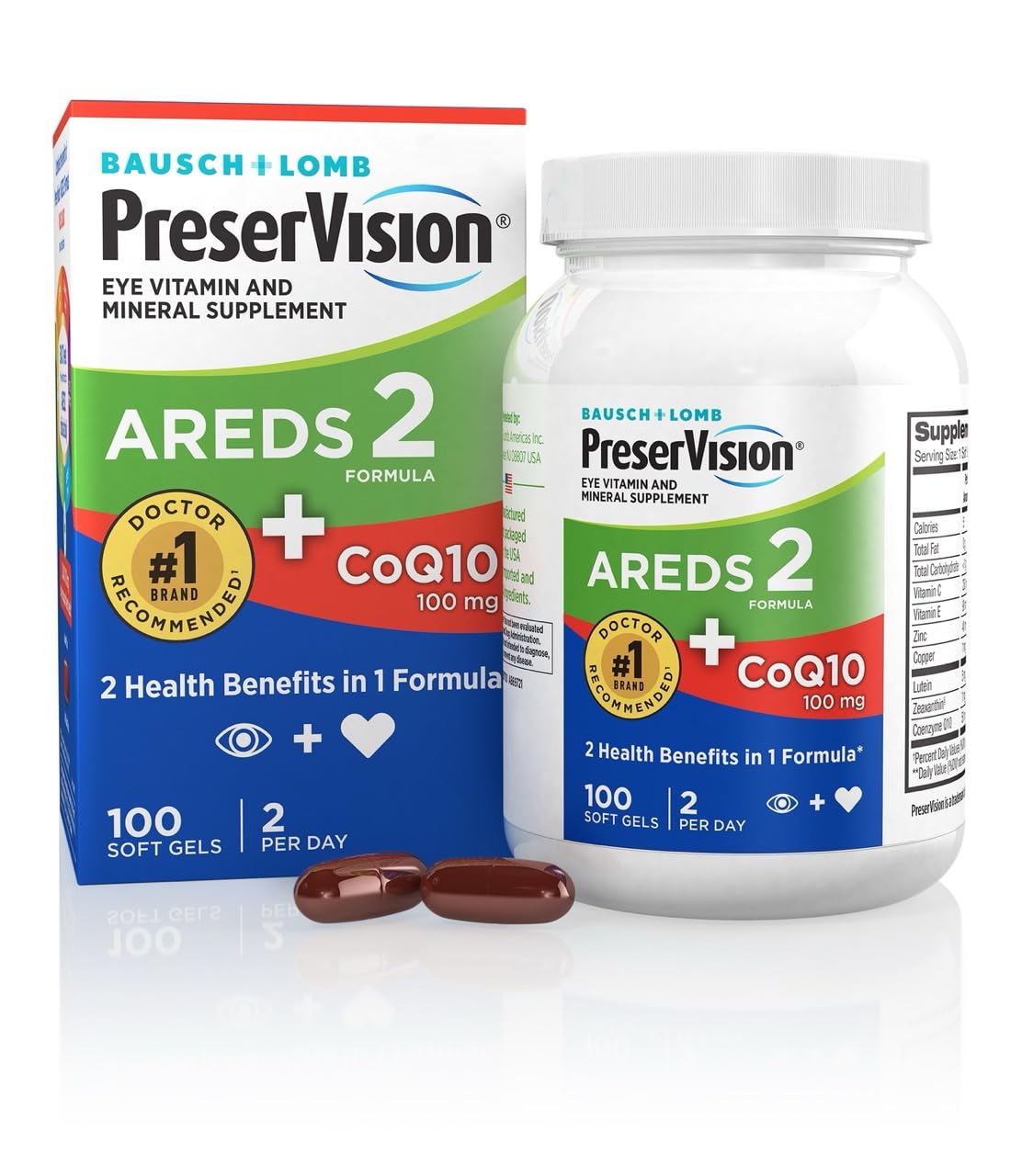 PreserVision AREDS 2 Eye Vitamins with CoQ10 for Heart Health, #1 Eye Doctor Recommended Brand, Lutein and Zeaxanthin Supplement with Vitamin C & E, Zinc, and Copper, 80 Softgels