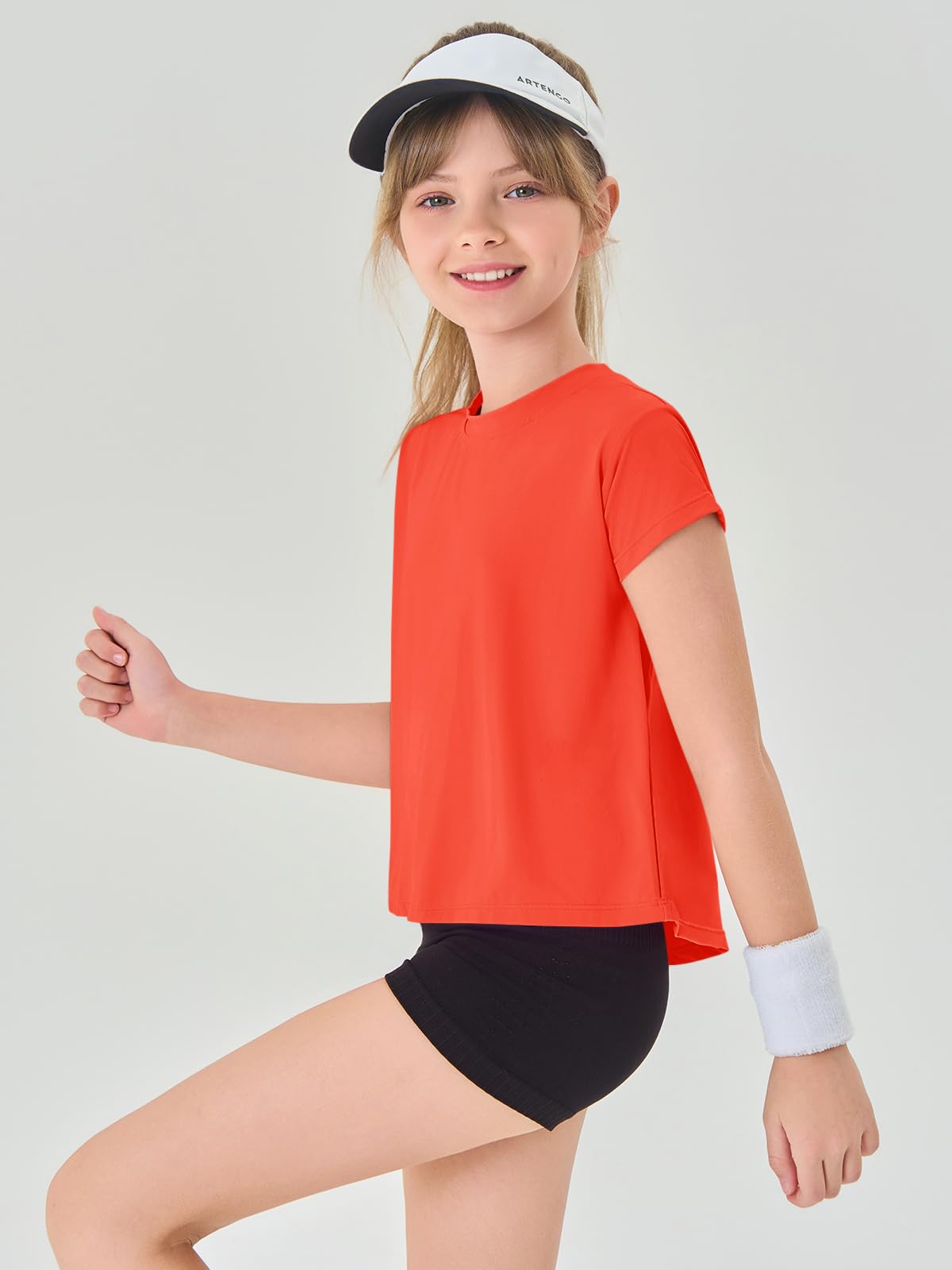 Haloumoning Girls Loose Athletic Shirts Short Sleeve Crop Tops Kids Quick Dry Gym Yoga Tees 5-14 Years