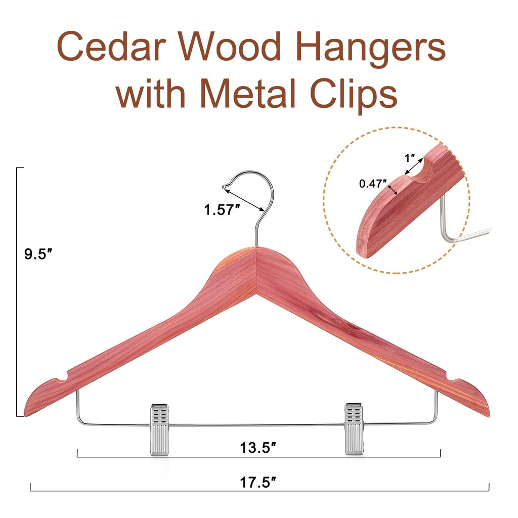 TOPIA HANGER Wooden Suit Hangers with Adjustable Metal Clips (10 Pack), Solid Wood Clothes Hangers, 360° Swivel Hook, Premium Retro Finish Pants Hangers for Clothes Coat, Jeans, Blouse-CT28A