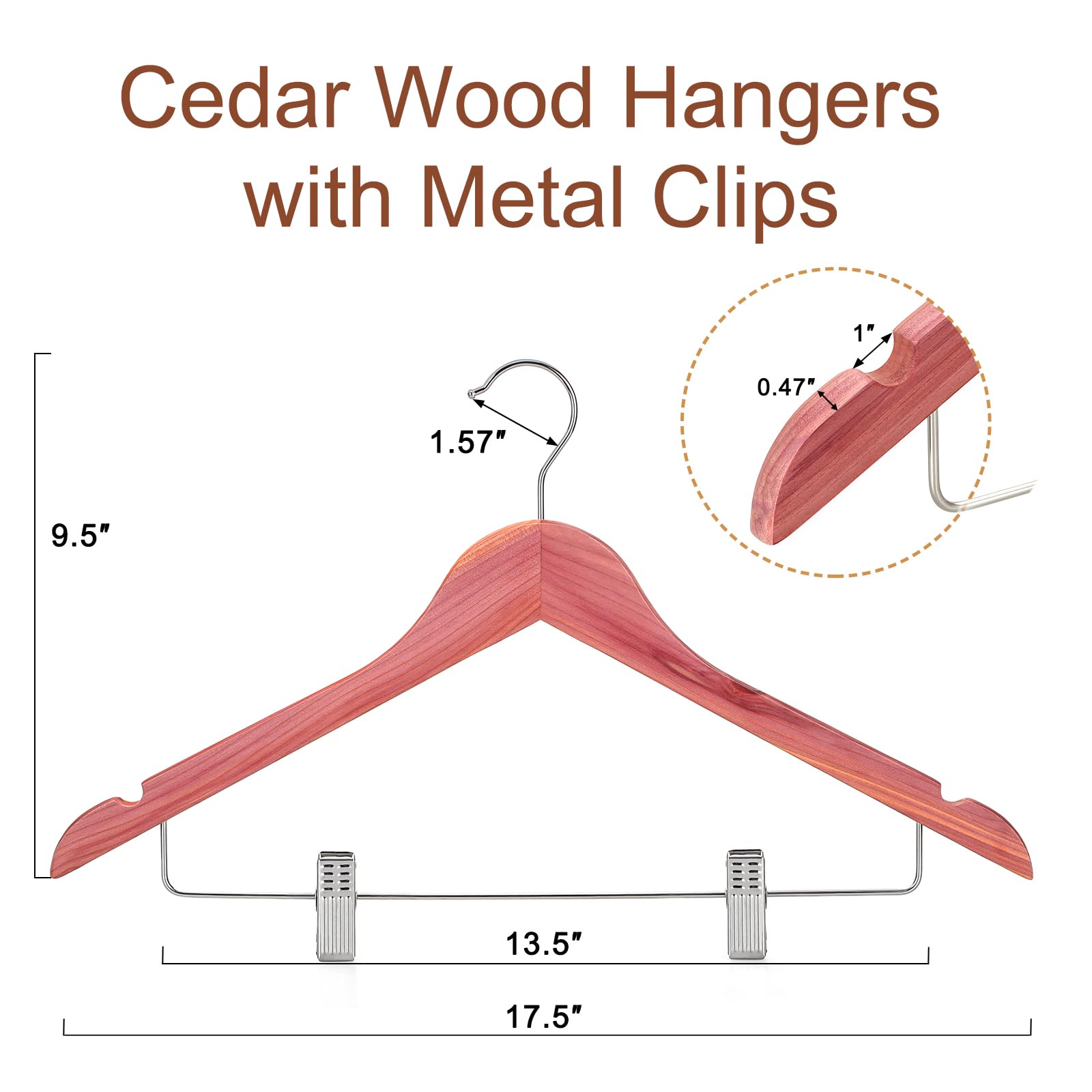 TOPIA HANGER Wooden Suit Hangers with Adjustable Metal Clips (10 Pack), Solid Wood Clothes Hangers, 360° Swivel Hook, Premium Retro Finish Pants Hangers for Clothes Coat, Jeans, Blouse-CT28A