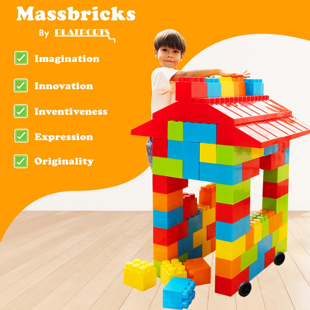 PLATPORTS 48-Piece Jumbo Big Building Blocks – Giant XL Large Plastic Blocks for Kids Ages 2–8, Indoor & Outdoor Construction Play Set