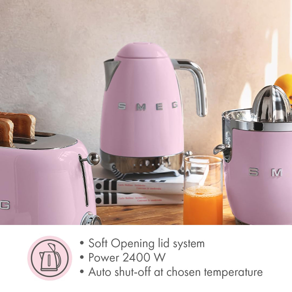 SMEG Variable Temperature Electric Kettle 1.7L (7 Cup), Stainless Steel Tea & Coffee Kettle, Fast Boil, Adjustable Temp 122°F–212°F, Keep Warm, Auto Shut-Off, 360° Base, Retro Style-Black