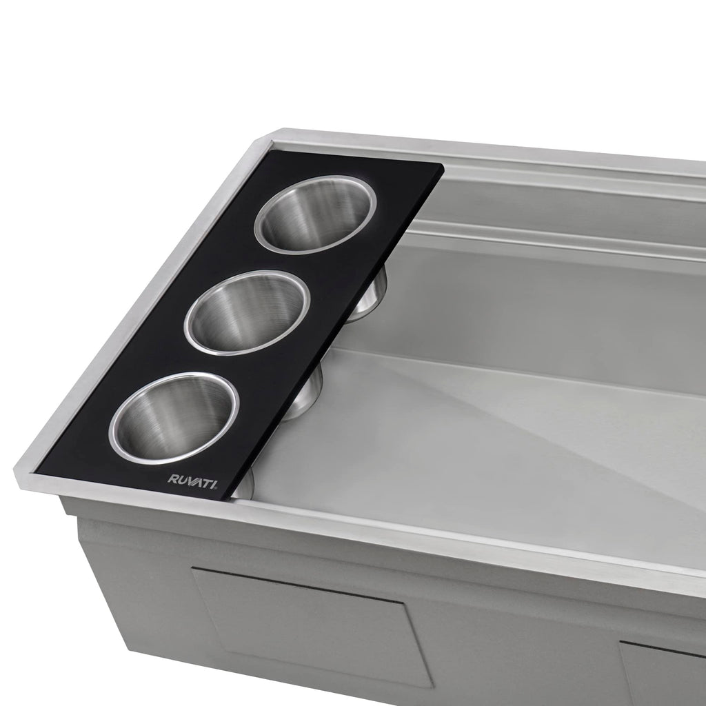 Ruvati 33-inch Workstation Kitchen Sink - Dual Tier Double Bowl Kitchen Sink - Low Divide Undermount Sinks - 16 Gauge Stainless Steel Kitchens Sinks - RVH8255