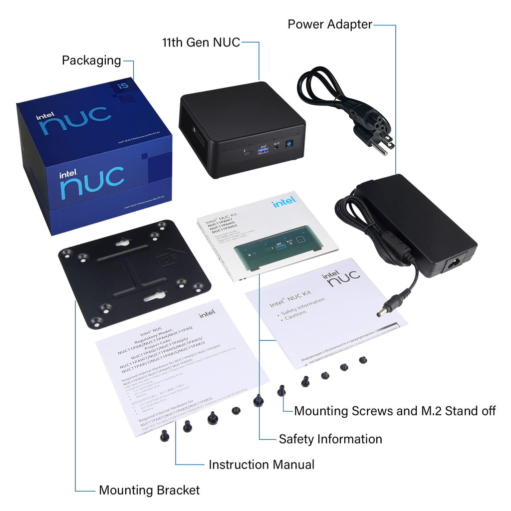 Intel NUC 11 NUC11PAHI5 Panther Canyon Mini PC, Core i5-1135G7, 16GB RAM, 512GB SSD, Mini Computers Windows 11 Pro for Business Home Office, Support 8K/Wifi 6/4K Quad Display/Bluetooth 5/Thunderbolt 3