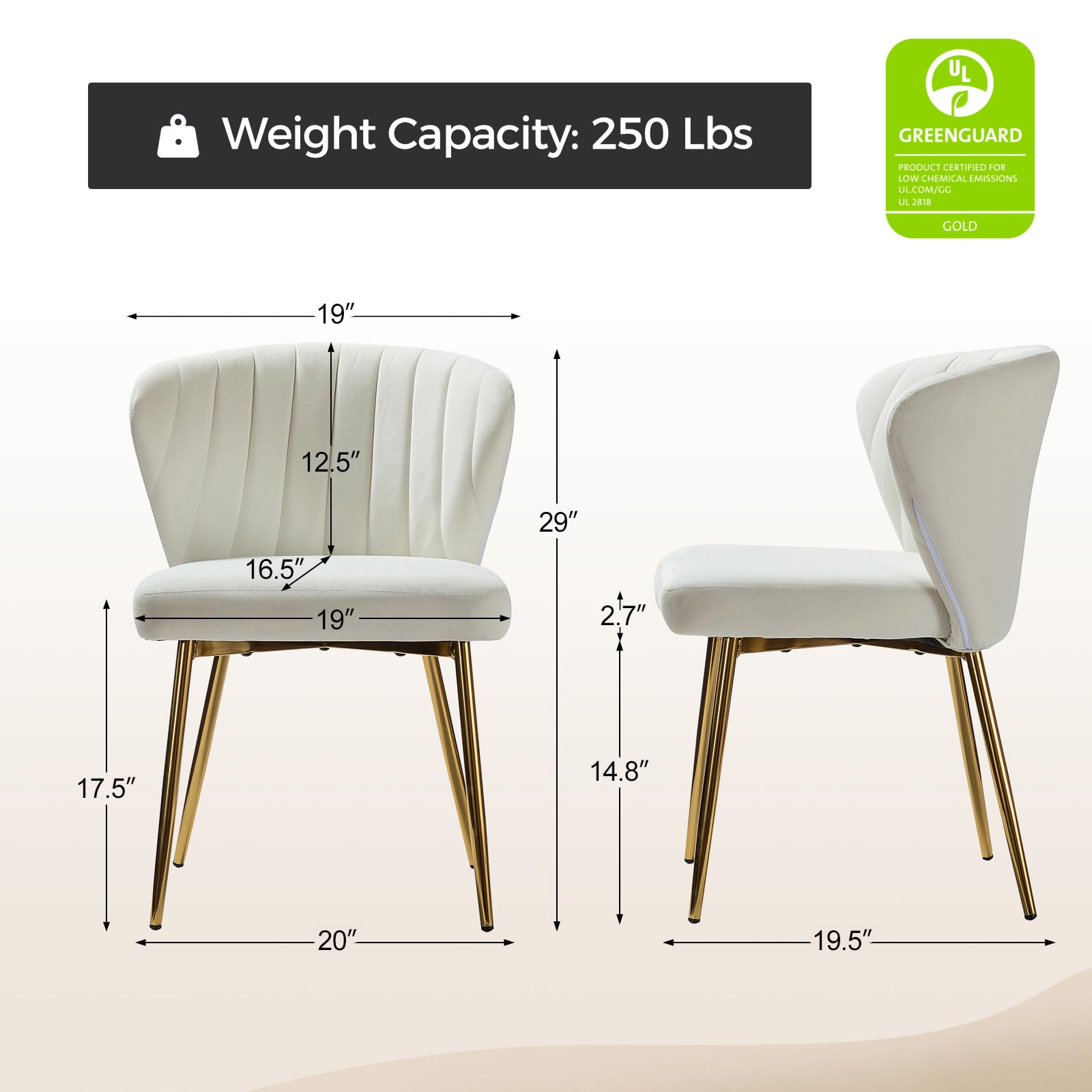 HULALA HOME Velvet Dining Chairs, Modern Small Armless Accent Chair with Gold Metal Legs, Living Room Upholstered Cute Side Chair, Elegant Tufted Back Vanity Chair for Bedroom, Auburn